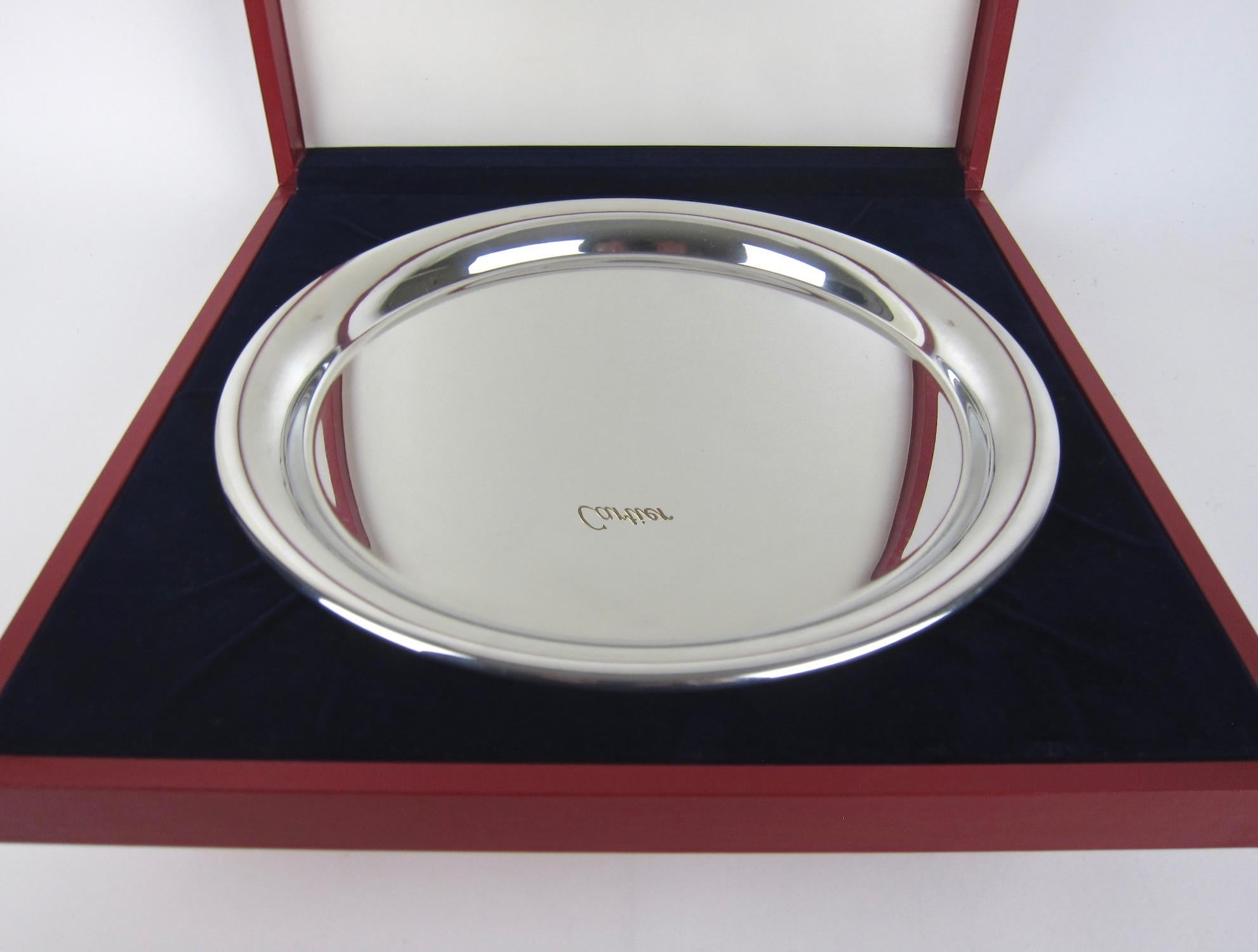 Modern Vintage Cartier Polished Pewter Tray with Original Red Presentation Box