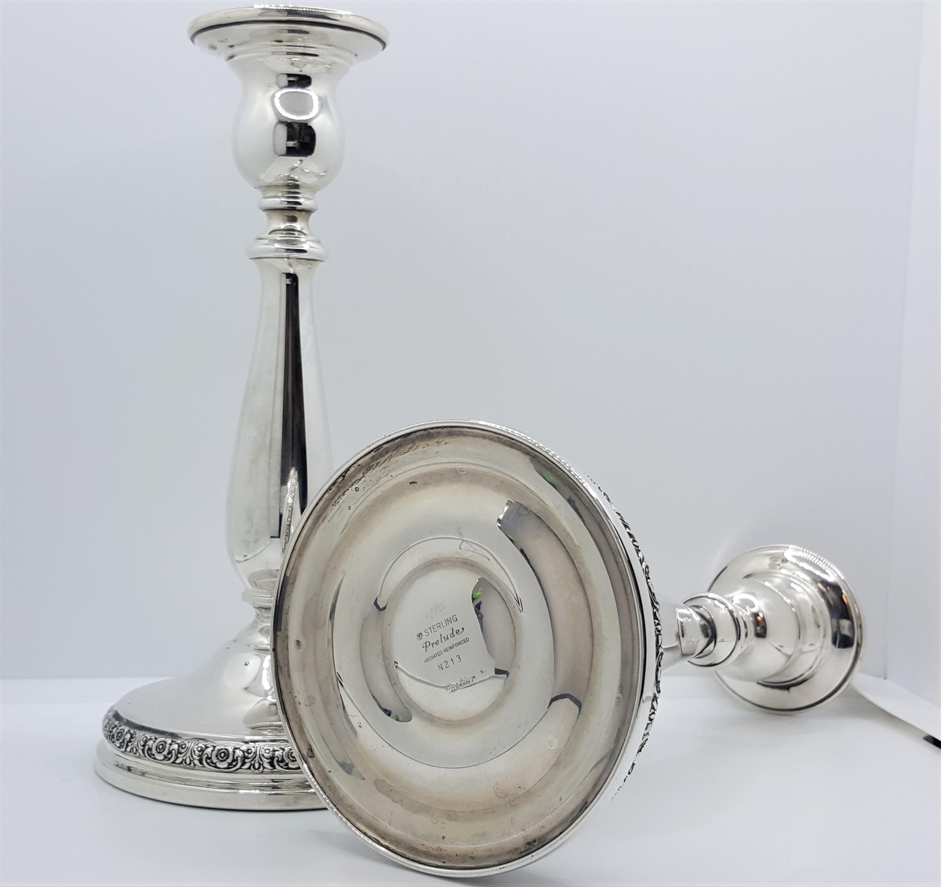 Set of Vintage Cartier Prelude Sterling Silver Candlestick is stamped 