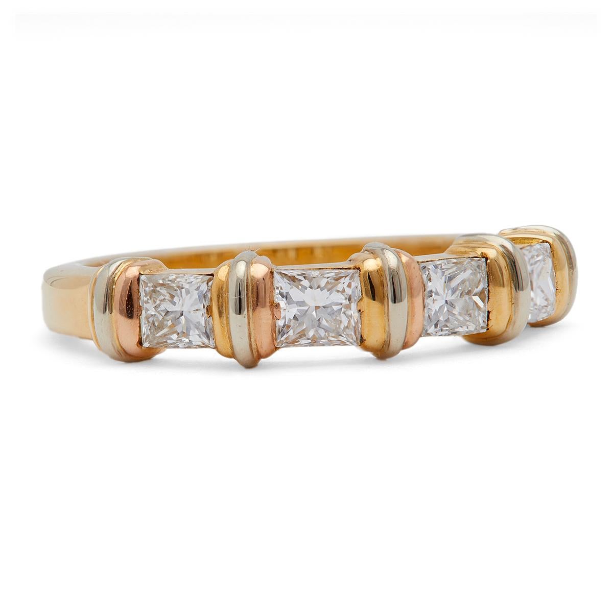 Women's or Men's Vintage Cartier Princess Cut Diamond 18k Tri Color Contessa Band Ring