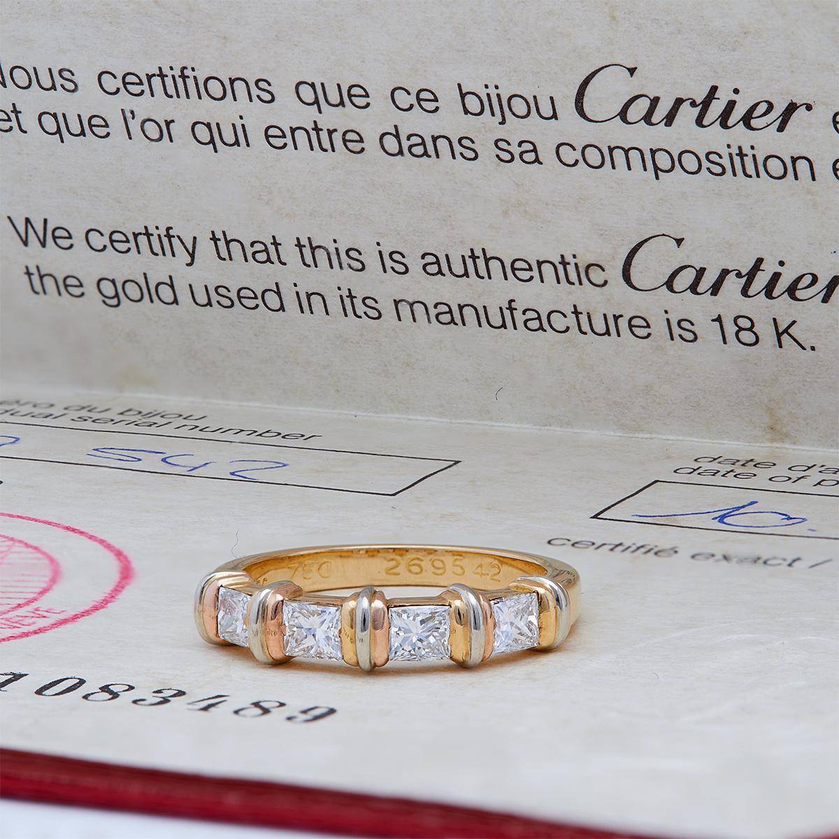 Vintage Cartier Princess Cut Diamond 18k Tri Color Contessa Band Ring 2