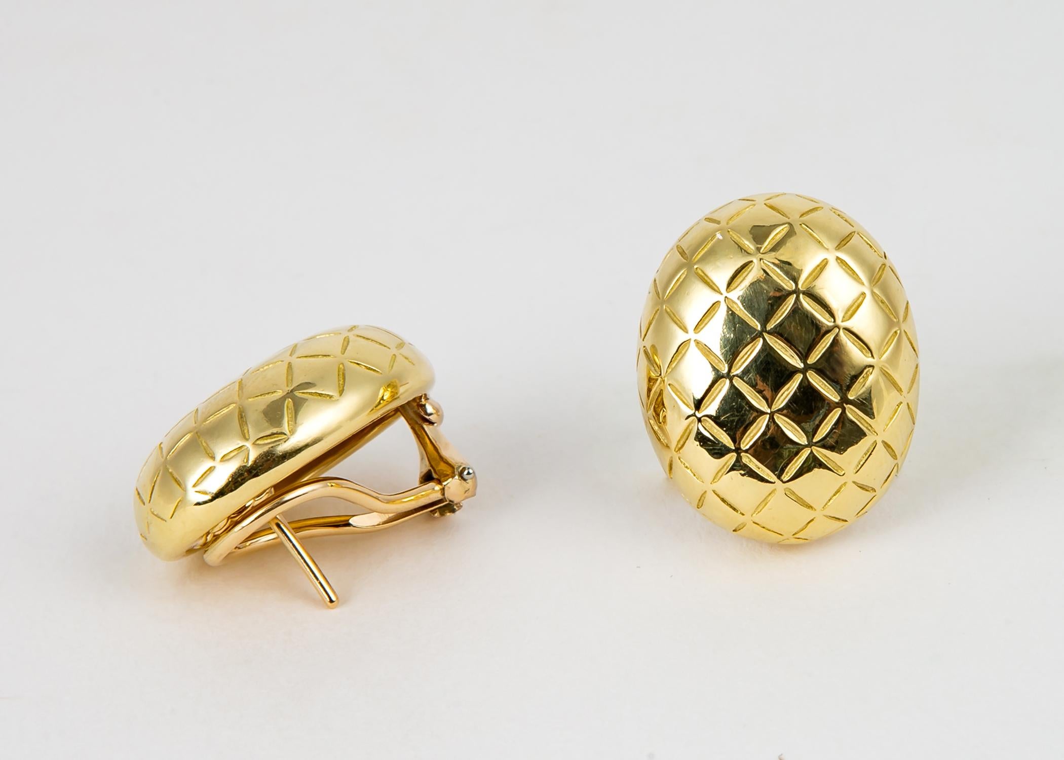 Contemporary Vintage Cartier Quilted Gold Earrings