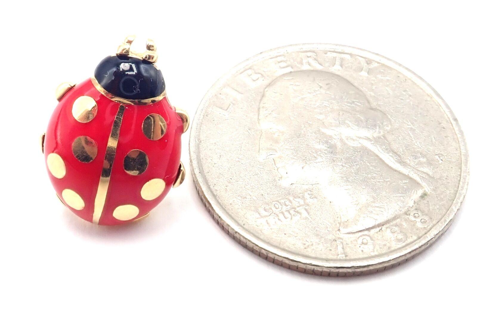 Vintage Cartier Red Enamel Ladybug Yellow Gold Pin Clip 3