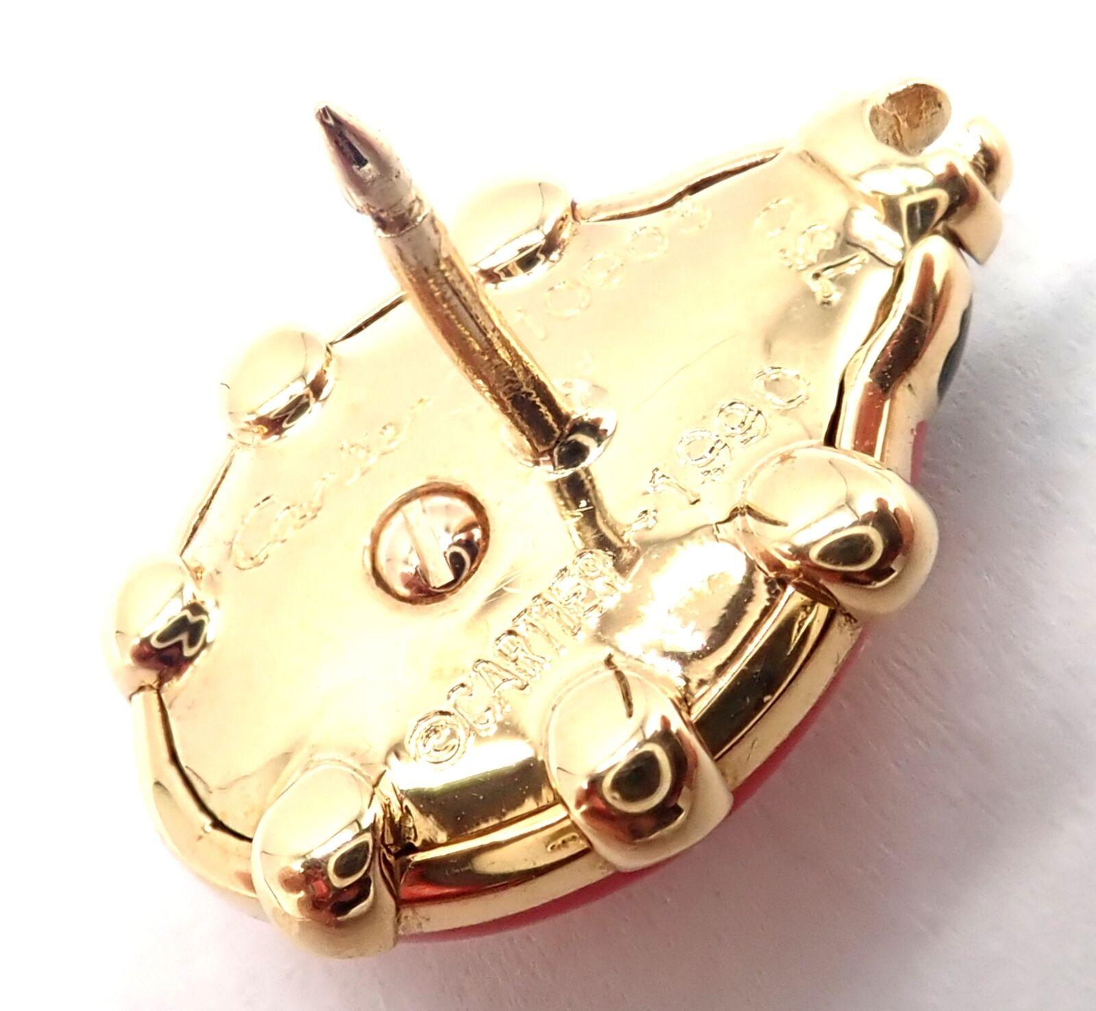 Vintage Cartier Red Enamel Ladybug Yellow Gold Pin Clip In Excellent Condition For Sale In Holland, PA