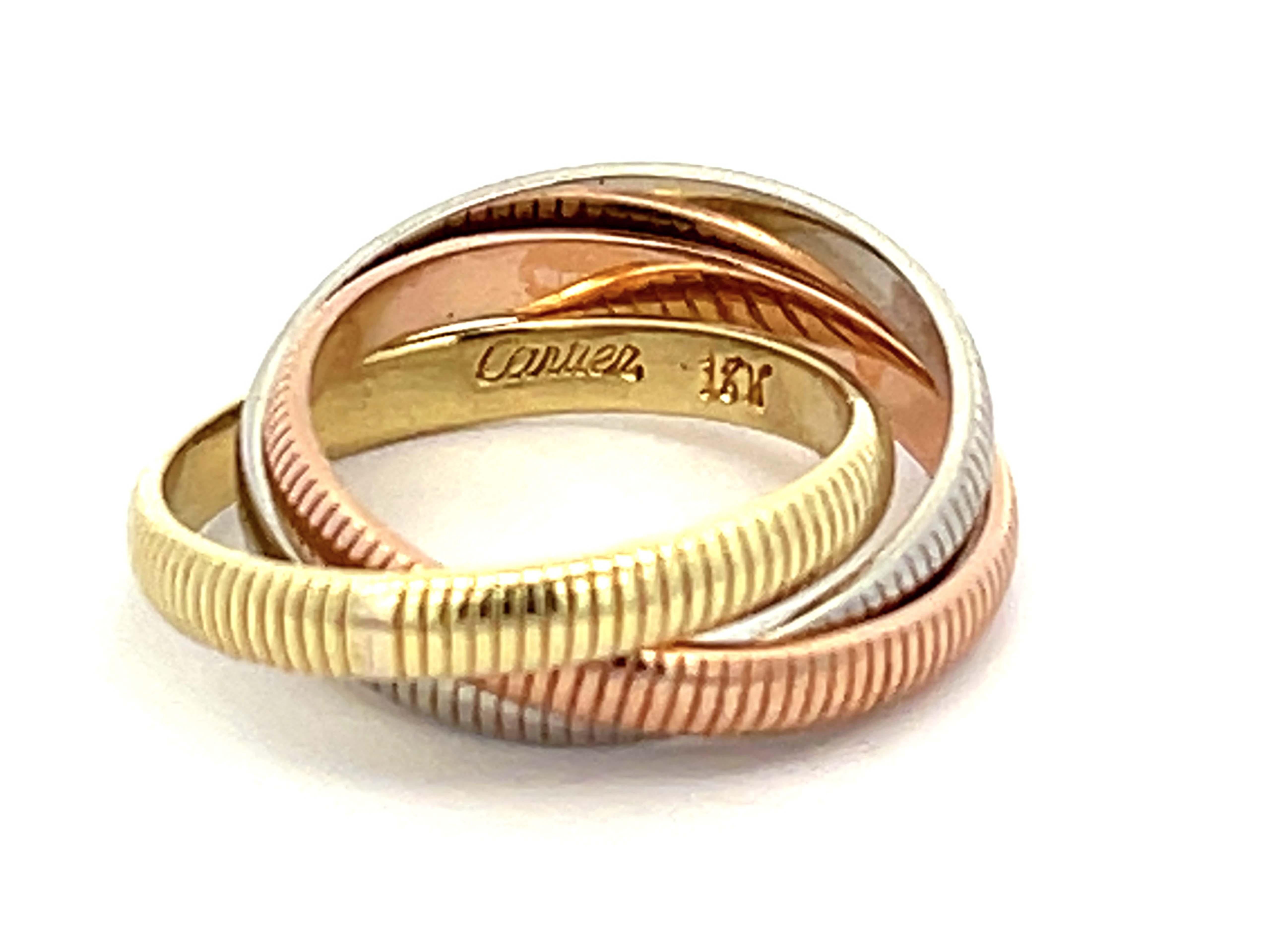 Women's or Men's Vintage Cartier Ribbed Trinity Ring in 18k Gold