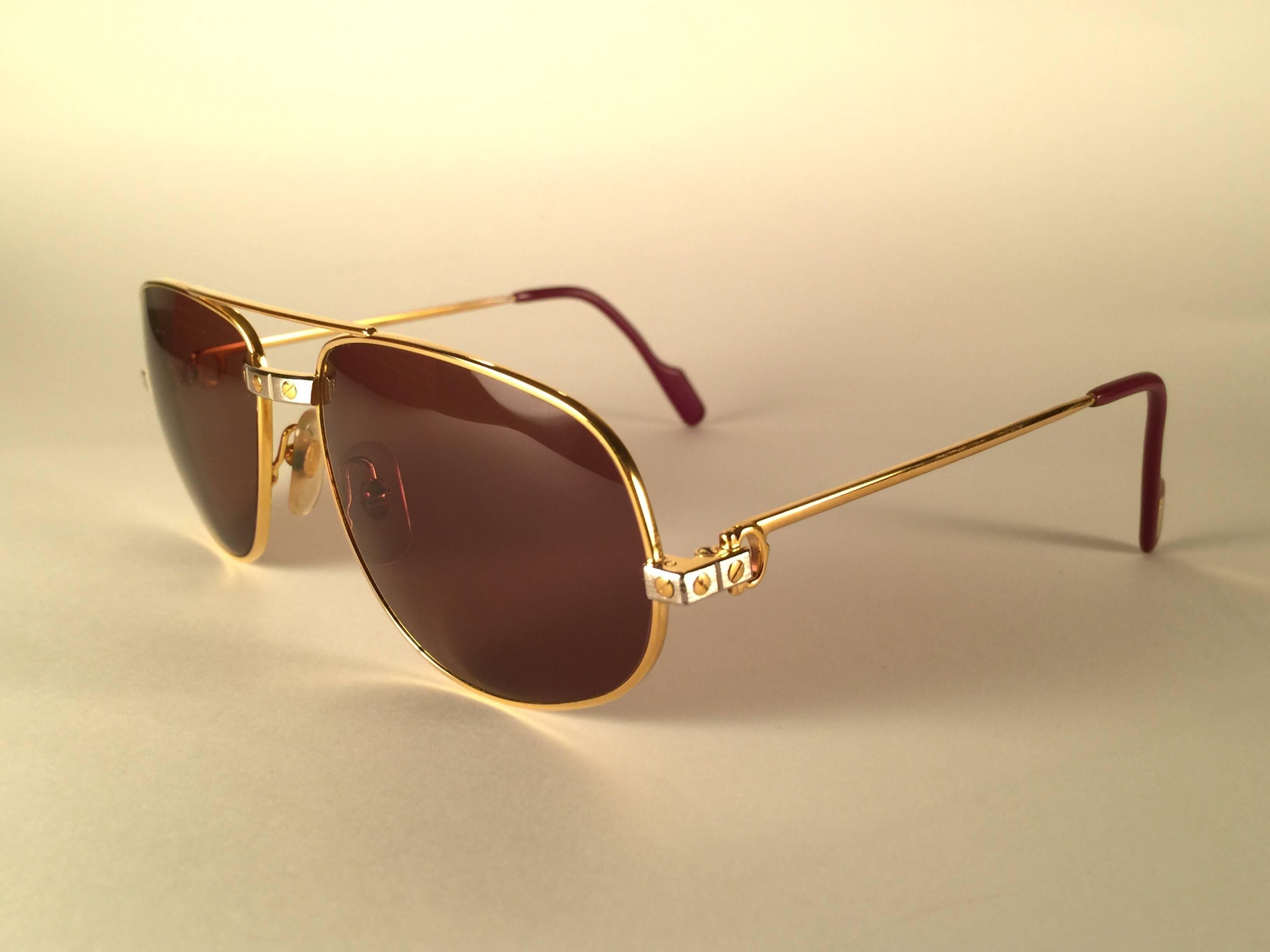 Vintage Cartier Romance Santos 56MM France 18k Gold Plated Sunglasses In New Condition In Baleares, Baleares