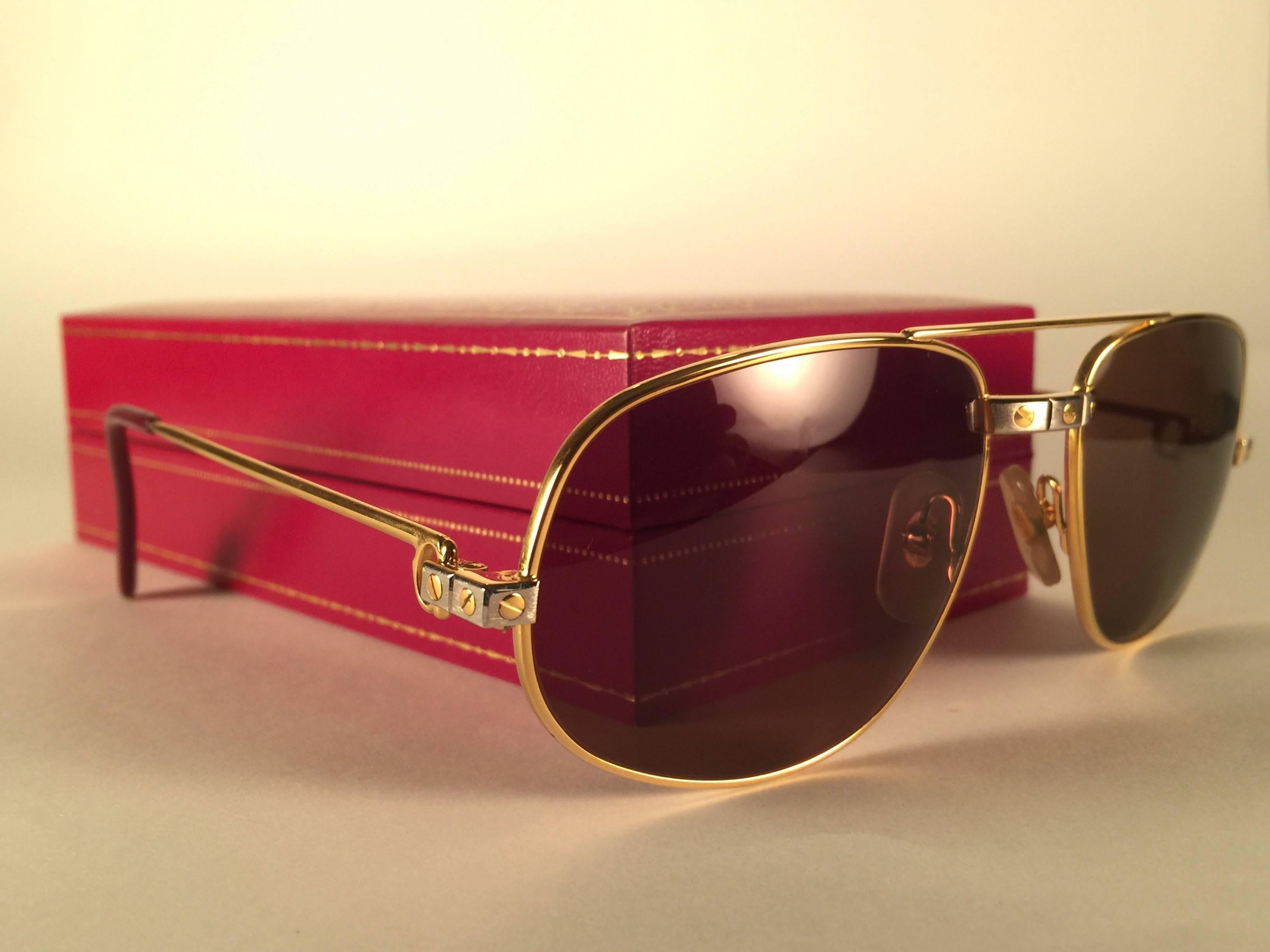 Women's or Men's Vintage Cartier Romance Santos 56MM France 18k Gold Plated Sunglasses