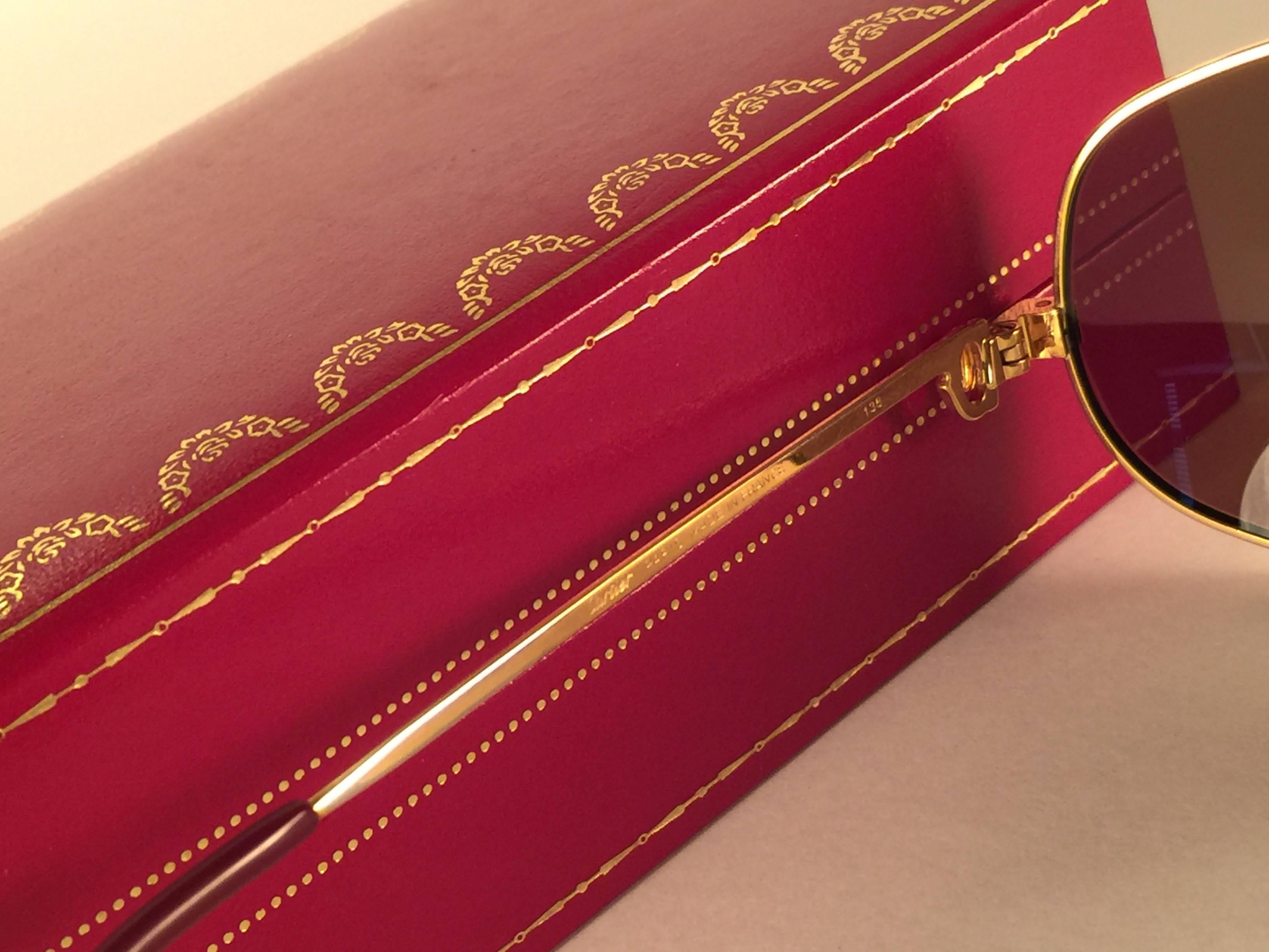 Vintage Cartier Romance Santos 56MM France 18k Gold Plated Sunglasses 1