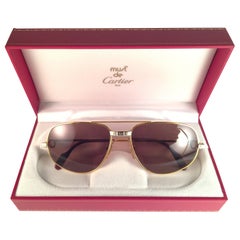 Vintage Cartier Romance Santos 58MM France 18k Gold Plated Sunglasses
