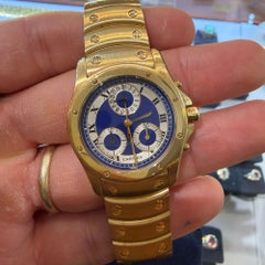 Vintage Cartier Ronde Blue Chronograph 18K Gold 30mm Watch