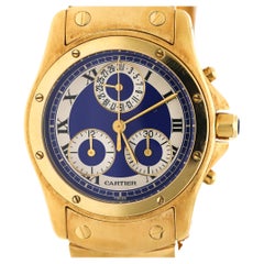 Vintage Cartier Ronde Blue Chronograph 18K Gold 30mm Watch