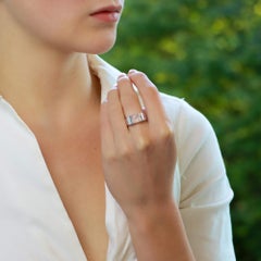 Vintage Cartier Rose Quartz Tank Ring Set in 18k White Gold