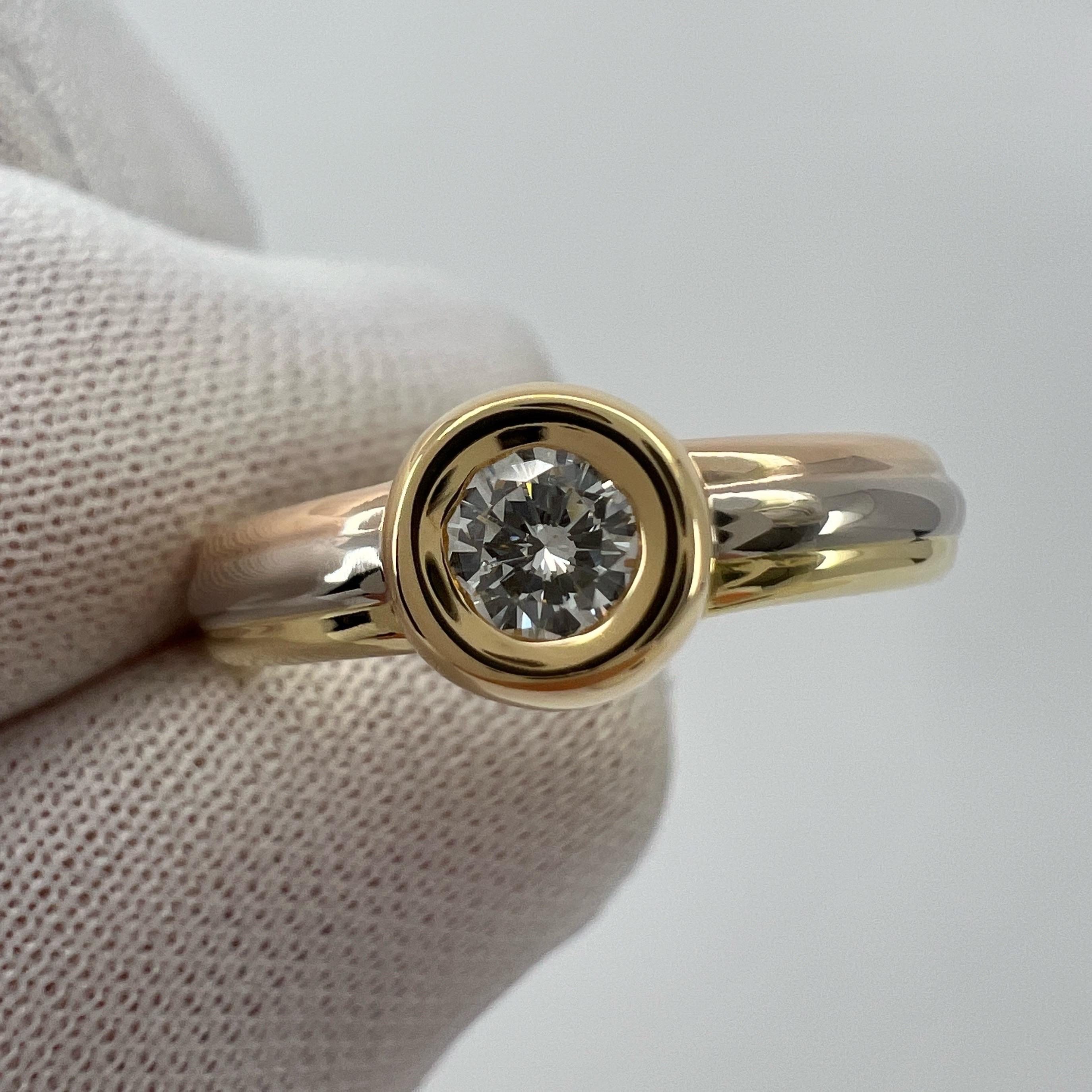 Vintage Cartier Round 0.25ct Diamond 18k Tricolor Multi Tone Gold Solitaire Ring 5