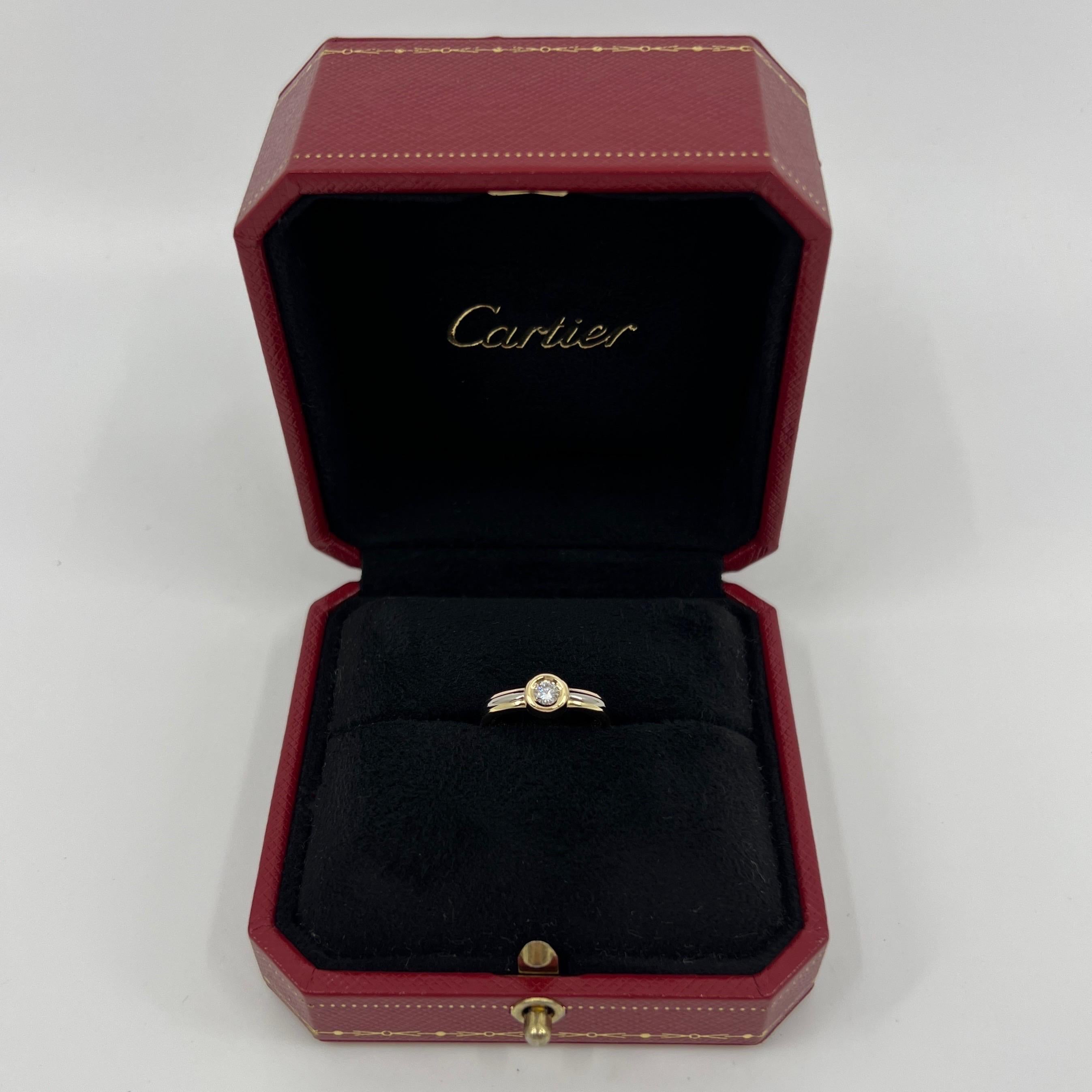Vintage Cartier Round 0.25ct Diamond 18k Tricolor Multi Tone Gold Solitaire Ring 6