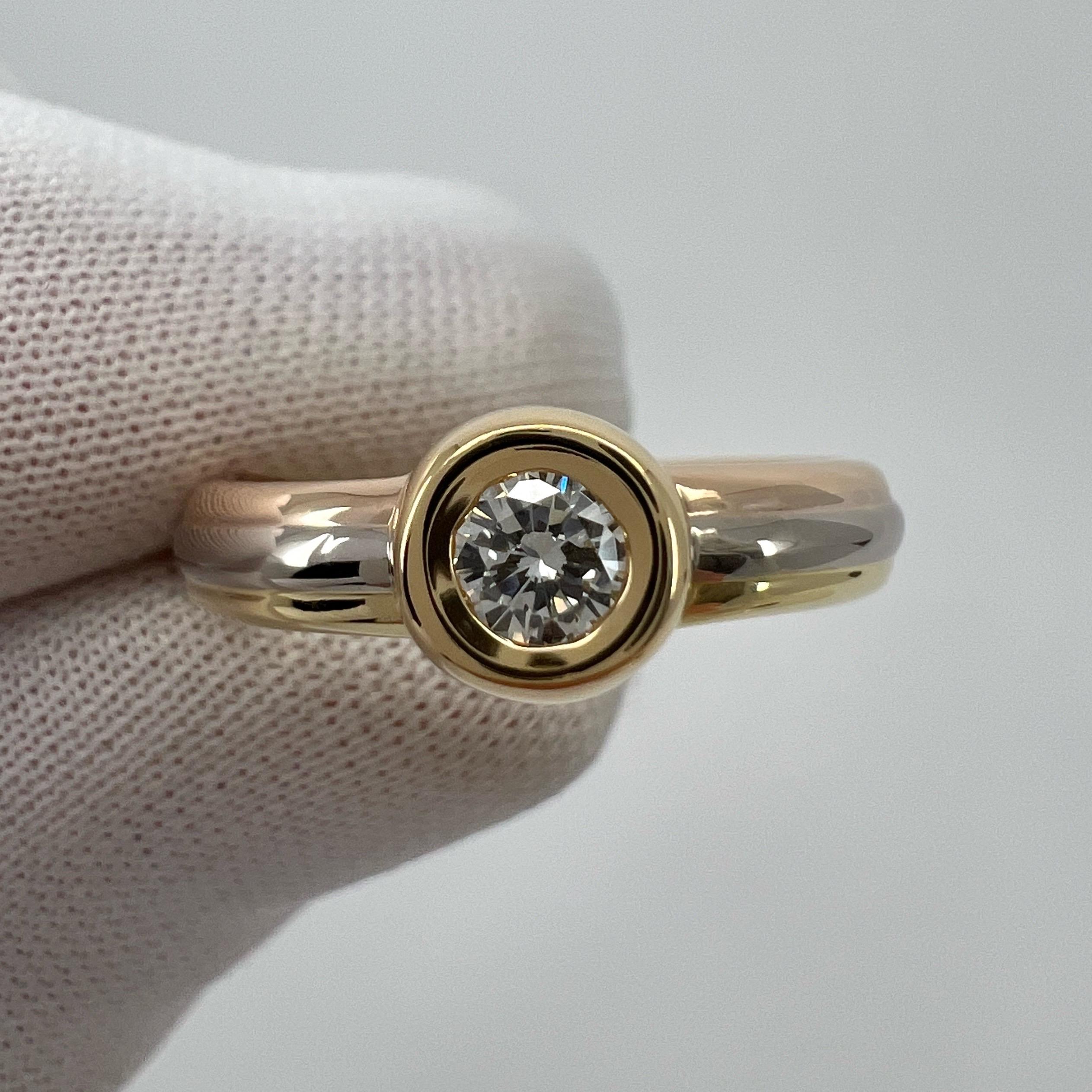 Vintage Cartier Round 0.25ct Diamond 18k Tricolor Multi Tone Gold Solitaire Ring 7
