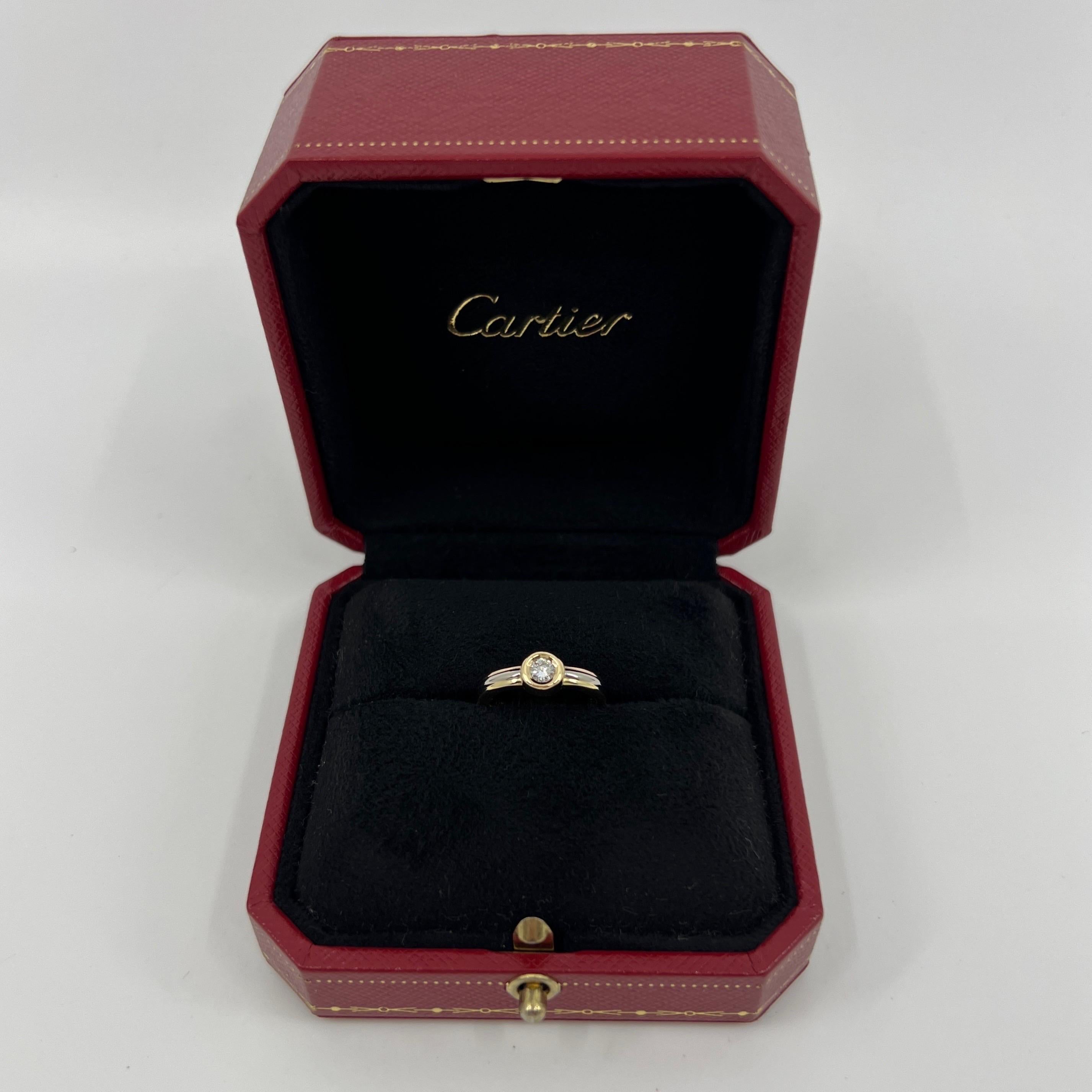 Round Cut Vintage Cartier Round 0.25ct Diamond 18k Tricolor Multi Tone Gold Solitaire Ring