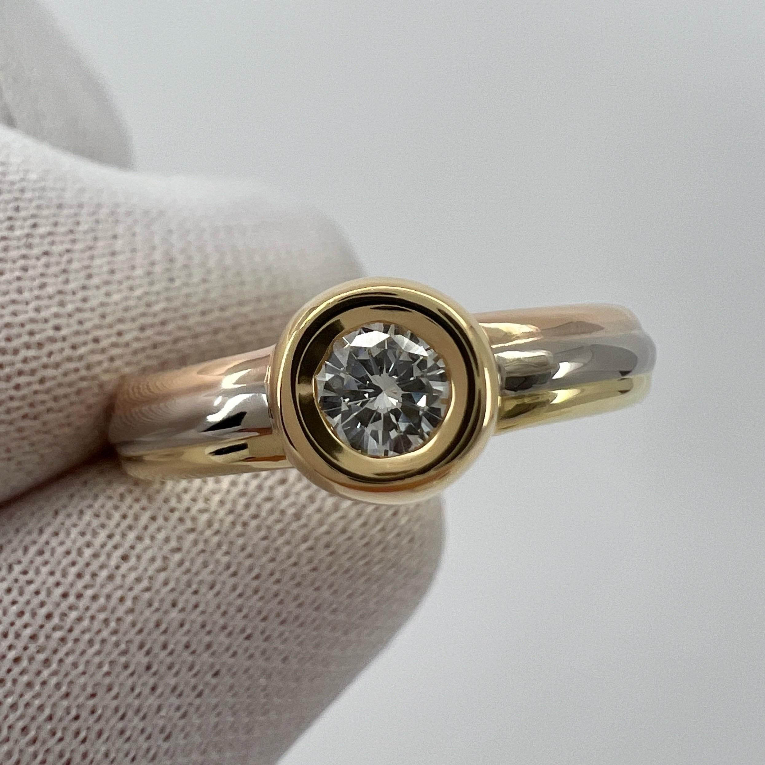 Vintage Cartier Round 0.25ct Diamond 18k Tricolor Multi Tone Gold Solitaire Ring 1