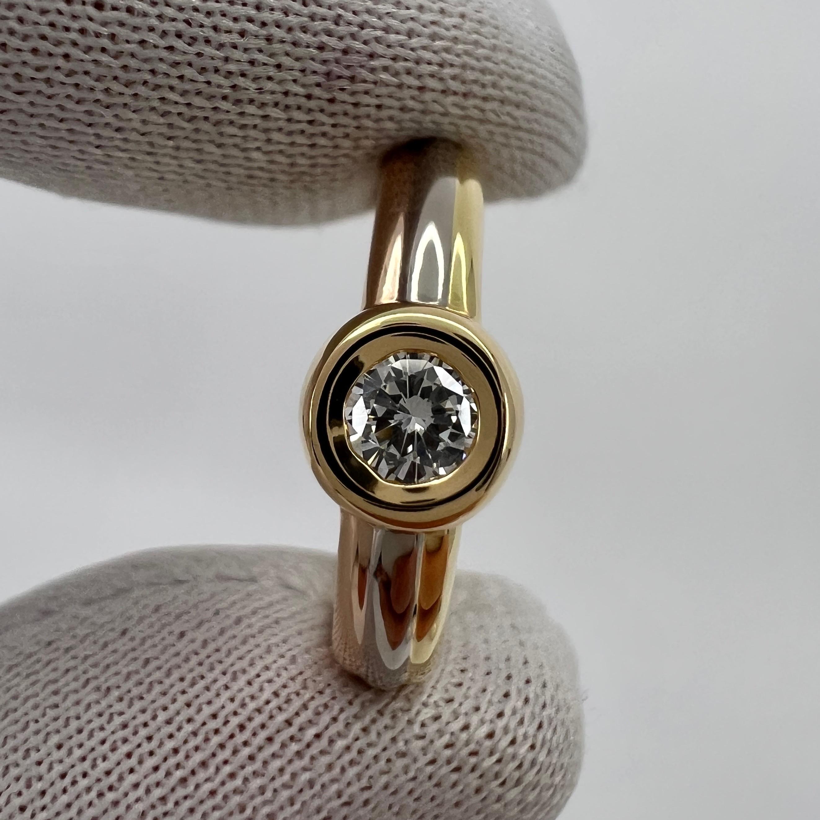 Vintage Cartier Round 0.25ct Diamond 18k Tricolor Multi Tone Gold Solitaire Ring 2