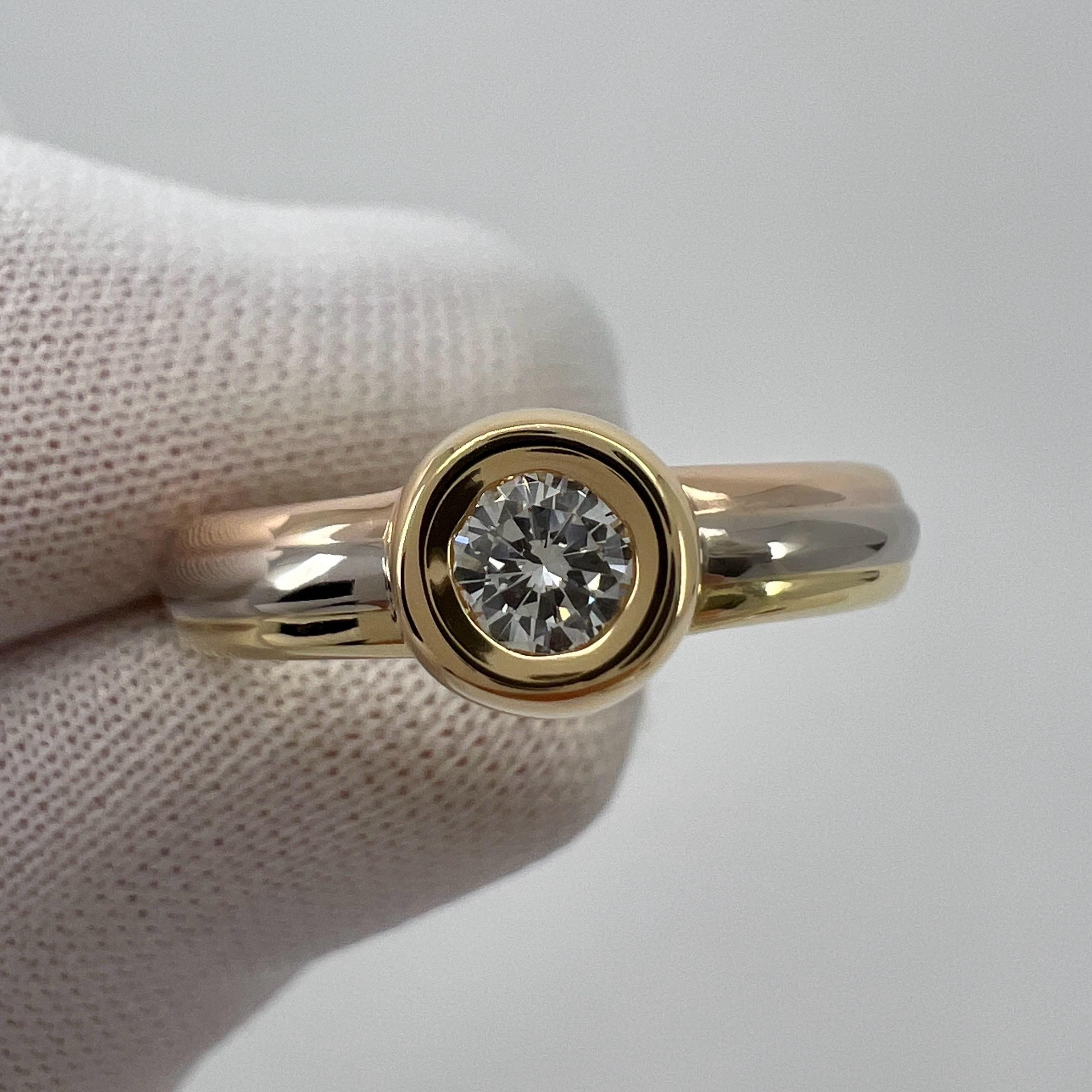 Vintage Cartier Round 0.25ct Diamond 18k Tricolor Multi Tone Gold Solitaire Ring 3