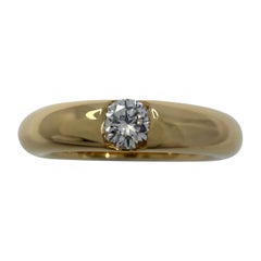 Vintage Cartier Round 0.25ct Diamond Ellipse 18k Yellow Gold Solitaire Band Ring