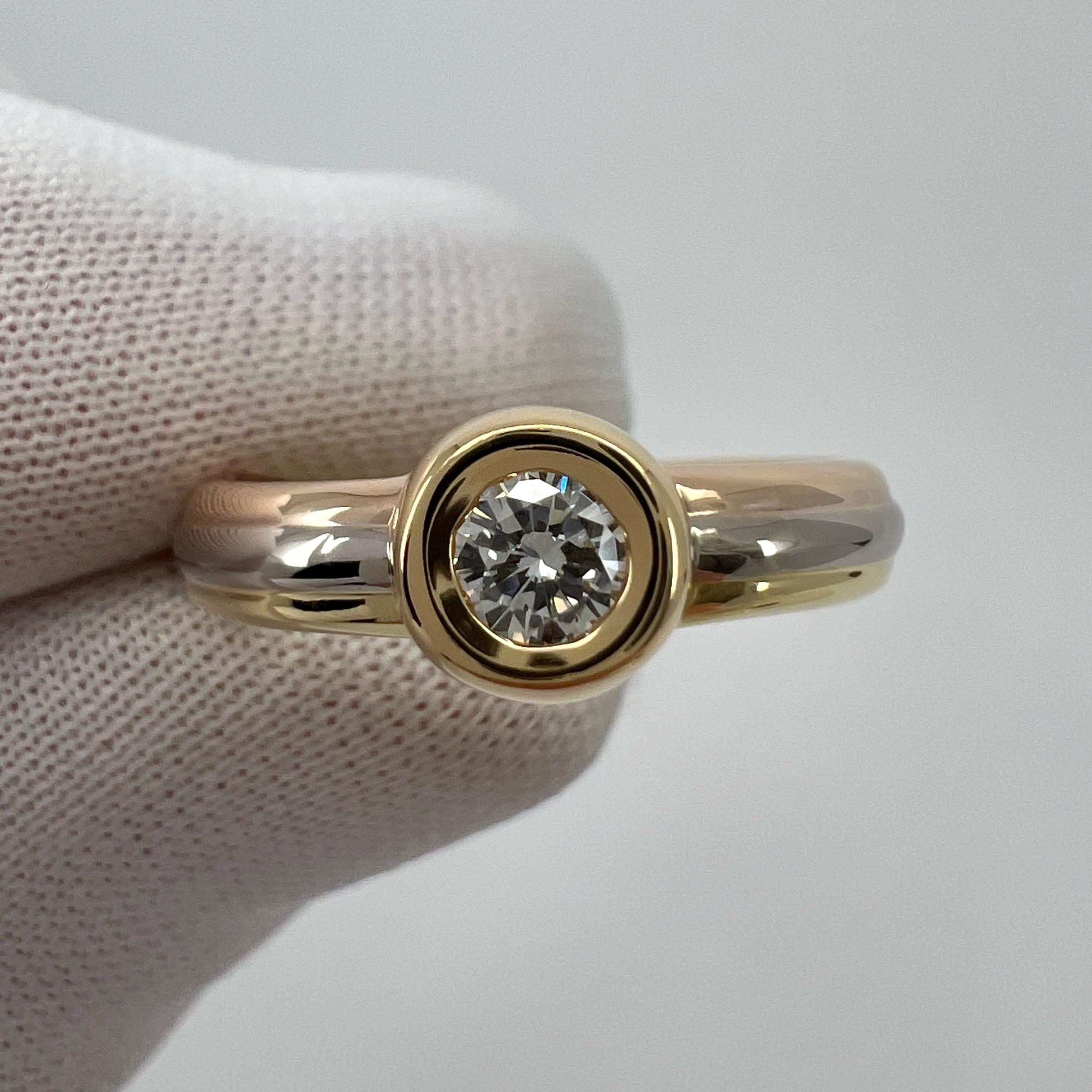 Vintage Cartier Round Cut Diamond 18k Tricolour Multi Tone Gold Solitaire Ring 8