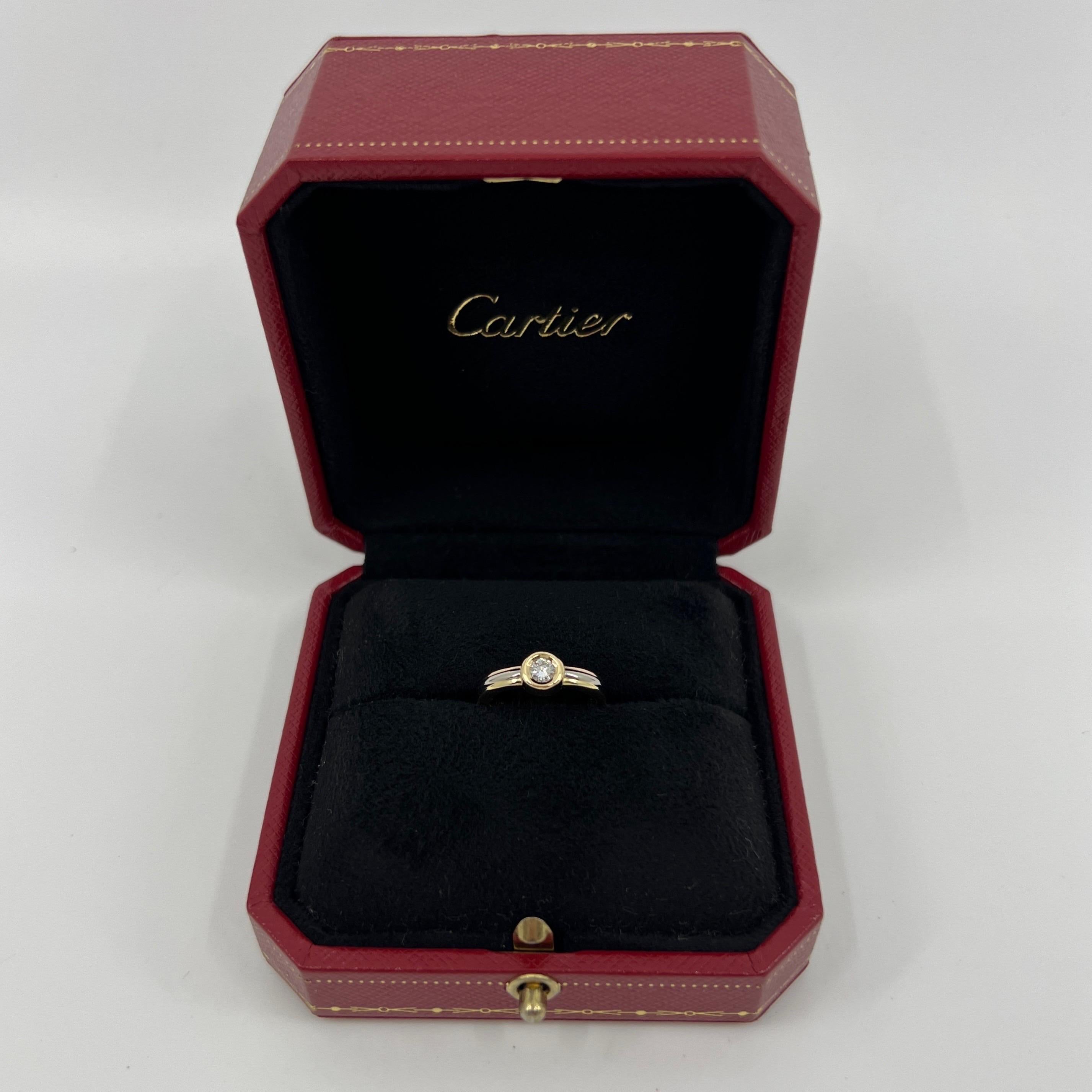Vintage Cartier Round Cut Diamond 18k Tricolour Multi Tone Gold Solitaire Ring In Excellent Condition In Birmingham, GB