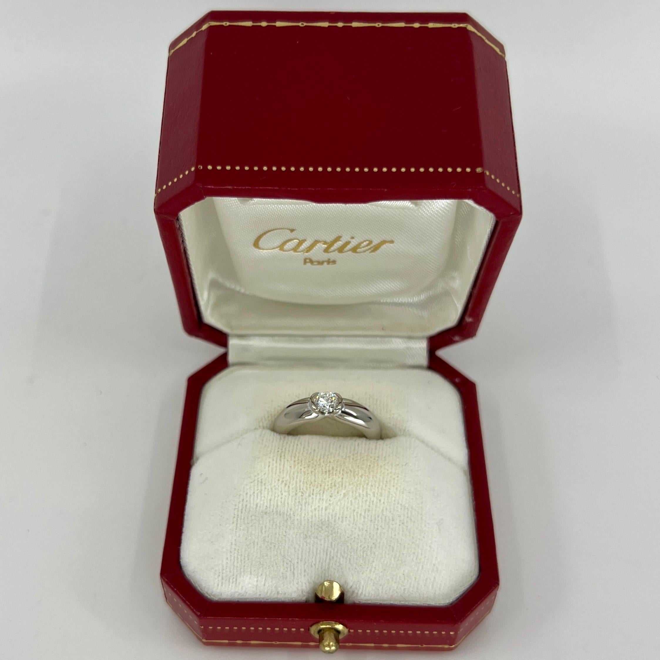 Round Cut Vintage Cartier Round Diamond 0.28ct VVS Ellipse 18k White Gold Solitaire Ring