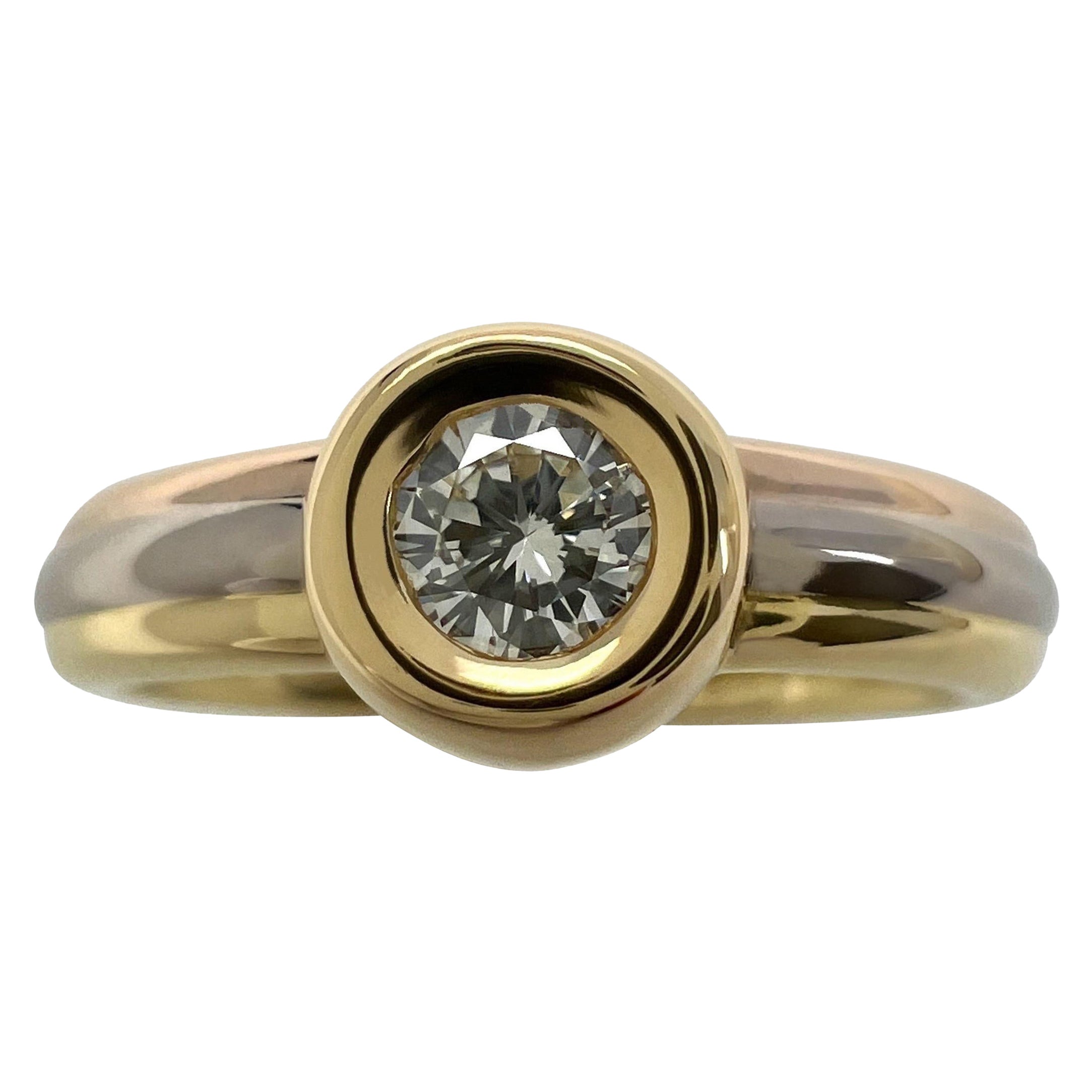 Vintage Cartier Round Diamond 18k Tricolour Multi Tone Gold Solitaire Ring 50