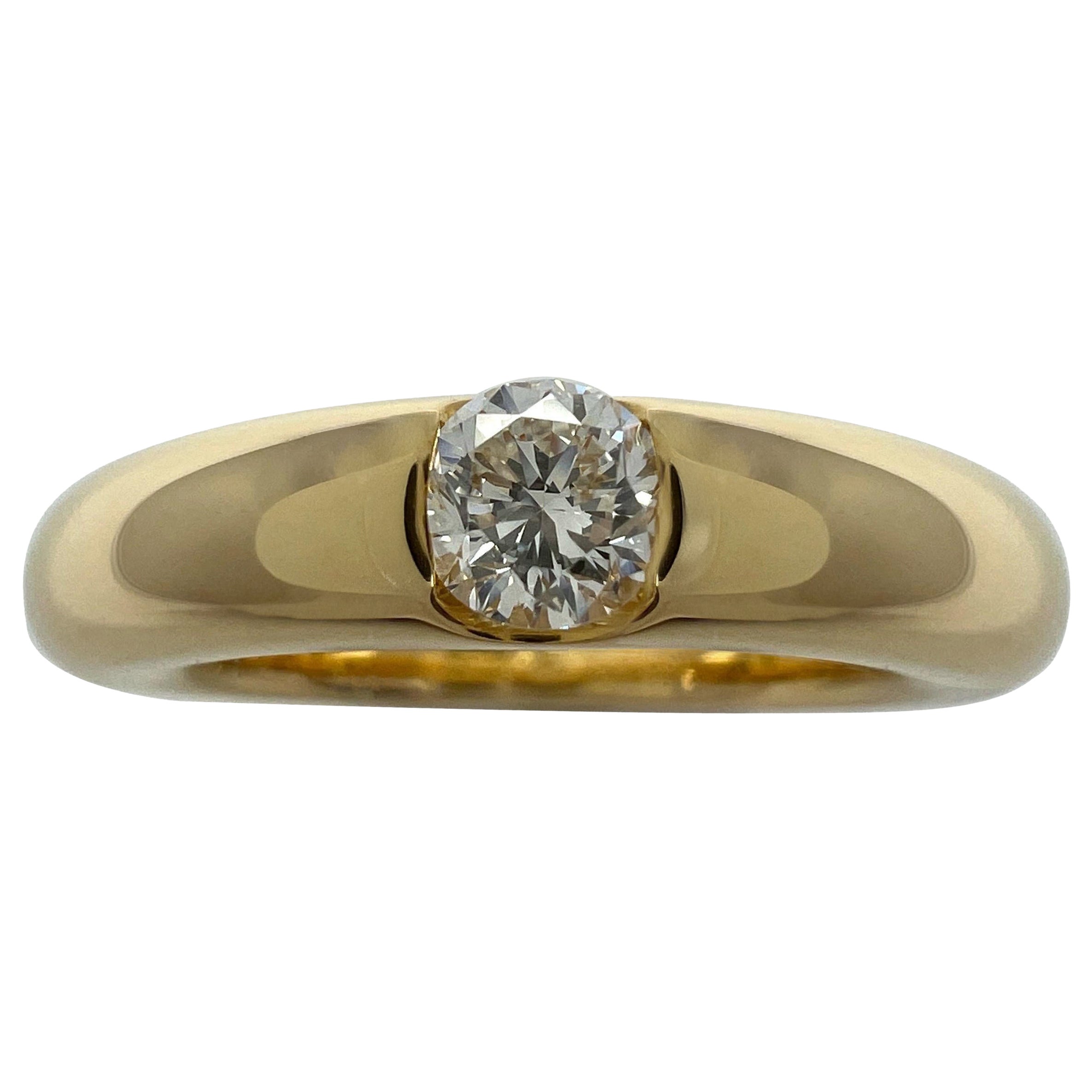 Vintage Cartier Round Diamond Ellipse 18k Yellow Gold Solitaire Band Ring EU52 en vente