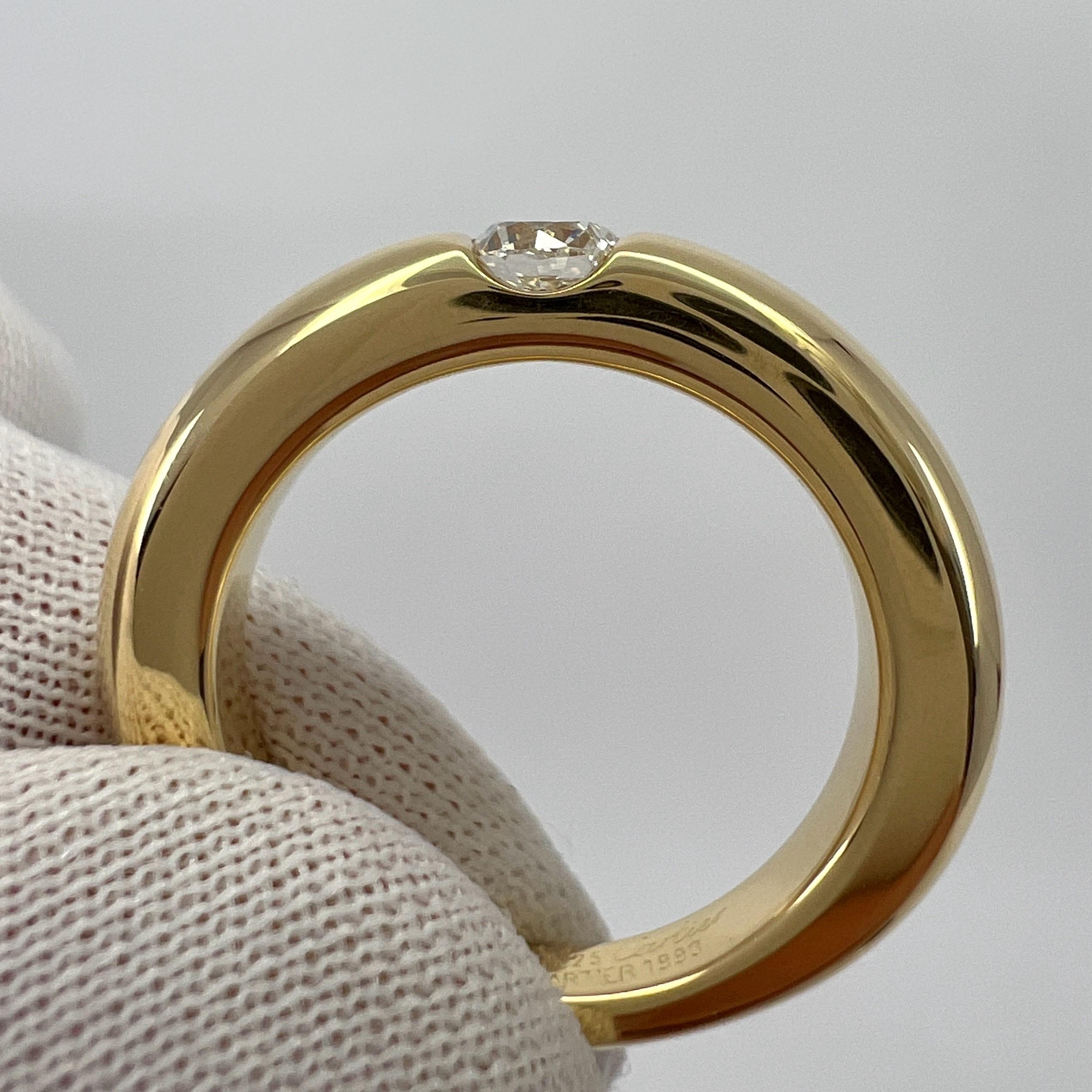 Vintage By Cartier Anello solitario con diamante rotondo a ellisse in oro giallo 18 carati EU60 in vendita 1