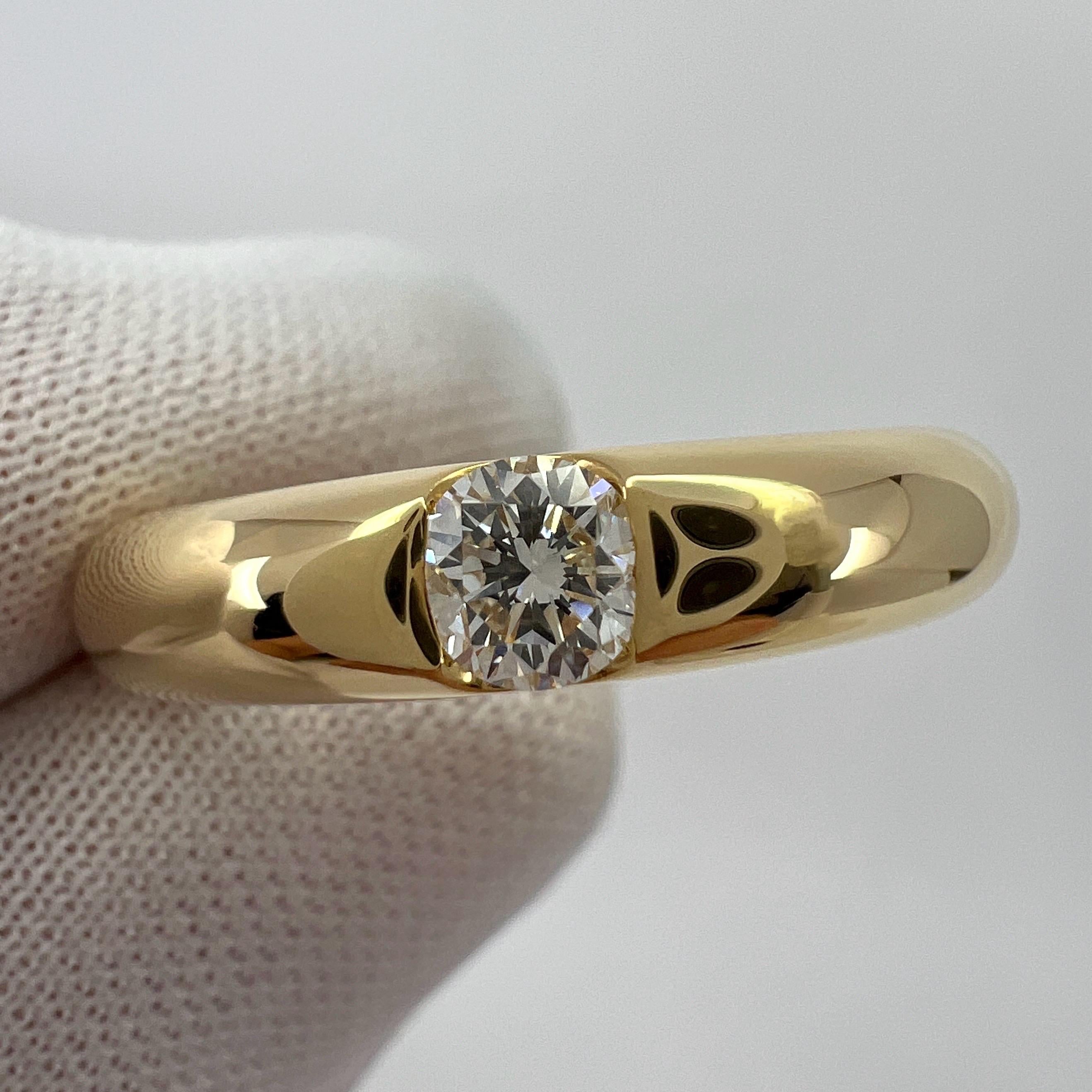 Round Cut Vintage Cartier Round Diamond Ellipse 18k Yellow Gold Solitaire Band Ring US5 49