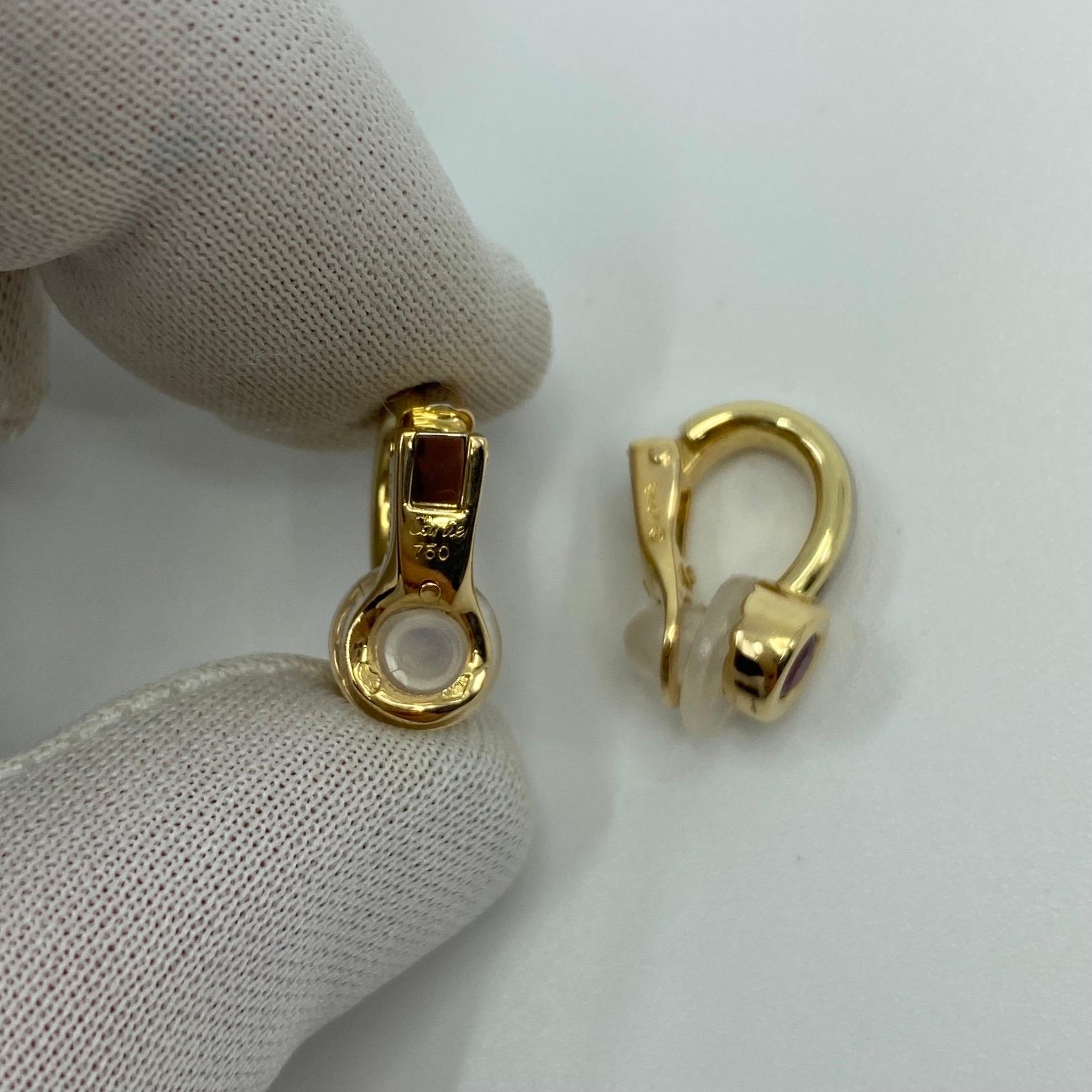 Vintage Cartier Round Red Ruby 18k Gold Multi Tone Hoop Earrings in Cartier Box For Sale 2