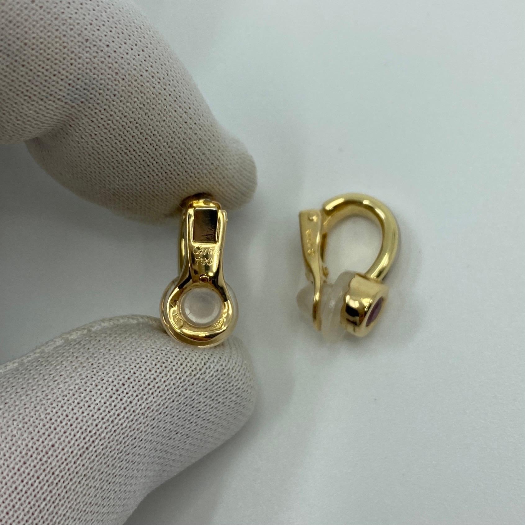 Vintage Cartier Round Red Ruby 18k Gold Multi Tone Hoop Earrings in Cartier Box For Sale 3