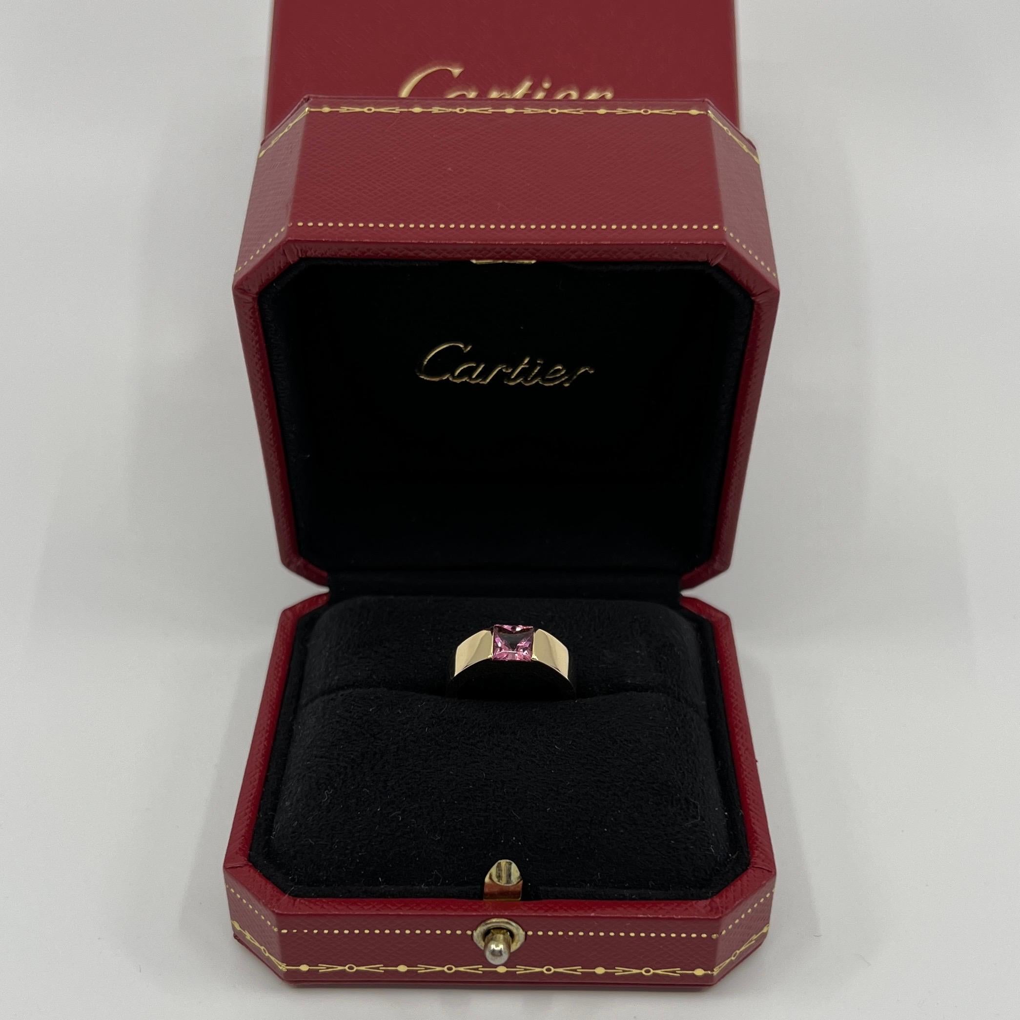 Vintage Cartier Rubellite Pink Tourmaline 18k Yellow Gold Solo Tank Band Ring 9