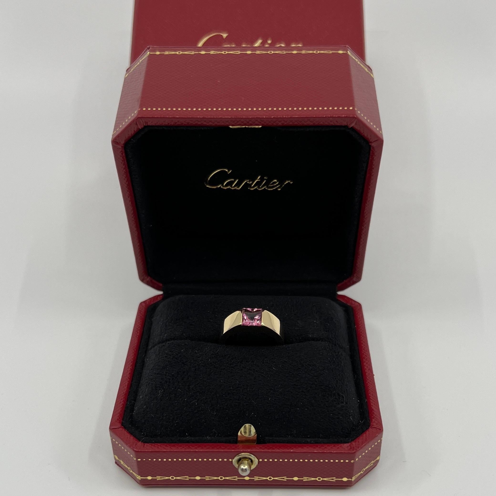 Women's or Men's Vintage Cartier Rubellite Pink Tourmaline 18k Yellow Gold Solo Tank Band Ring