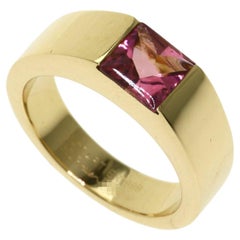 Vintage Cartier Rubellite Pink Tourmaline 18k Yellow Gold Solo Tank Band Ring