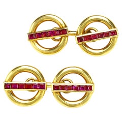 Vintage Cartier Ruby and 18 Karat Yellow Gold Cufflinks, Circa 1950
