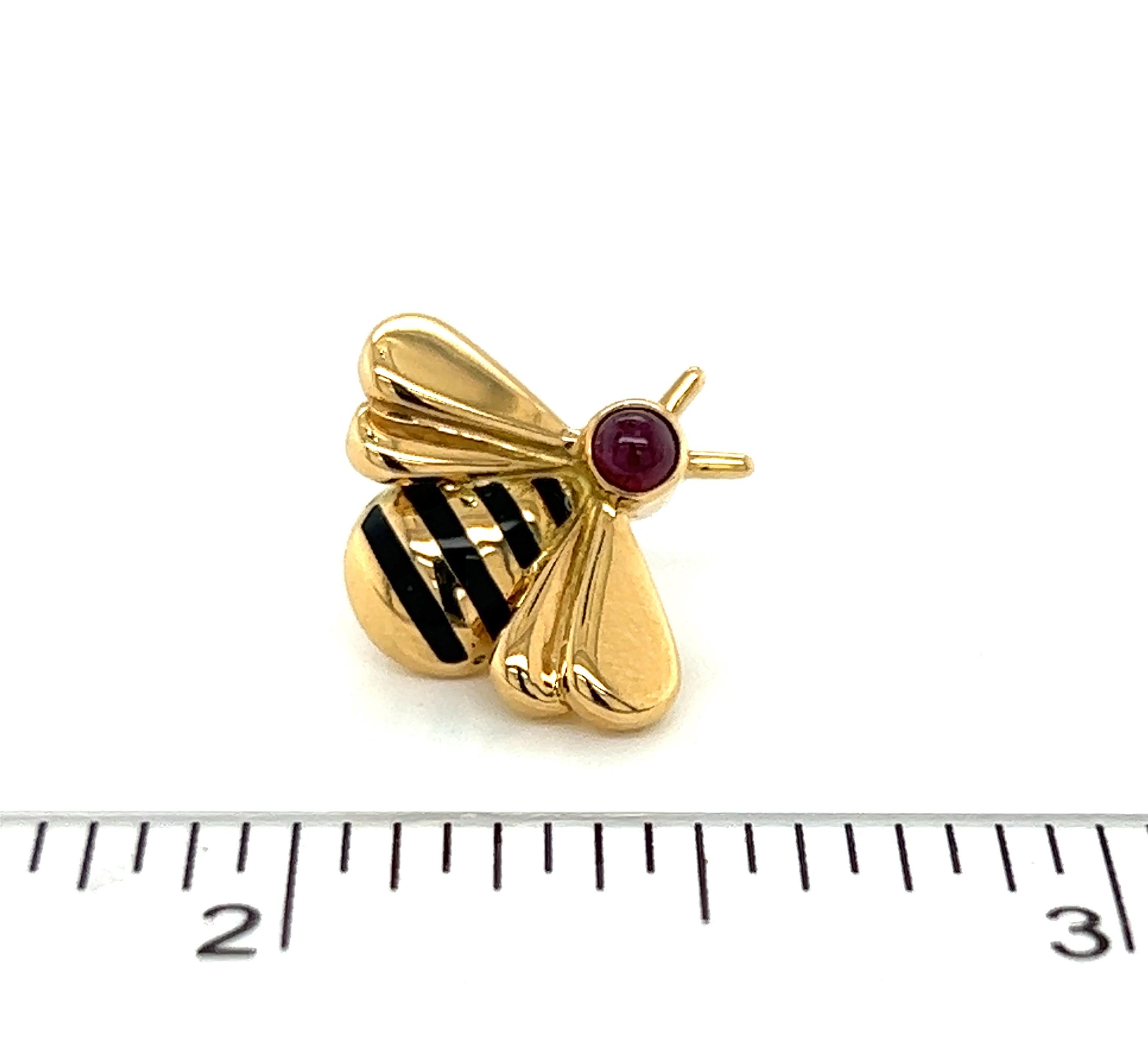 Vintage Cartier Ruby Enamel 18k Yellow Gold Bumble Bee Tack Pin w/Cert 1