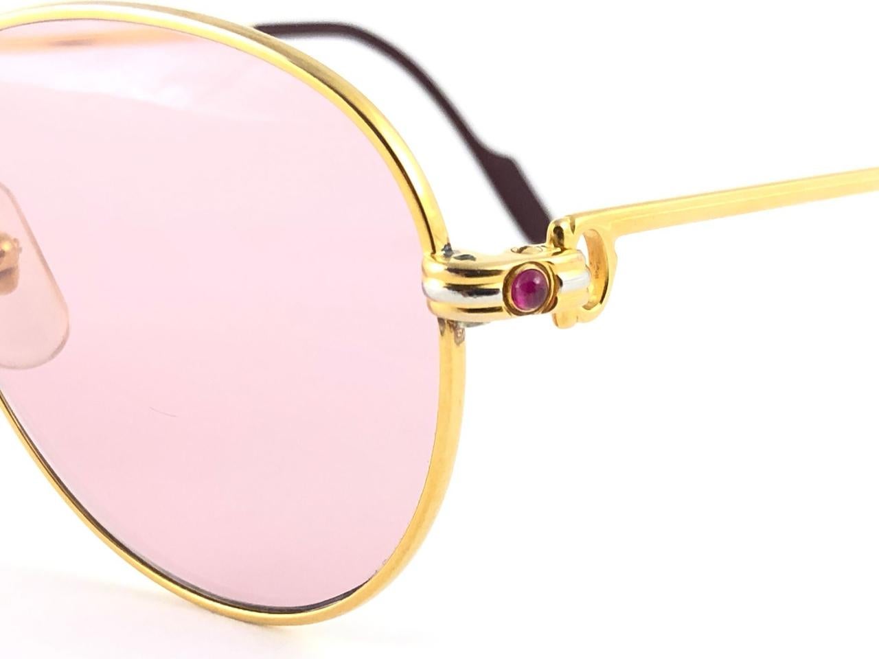 Women's or Men's Vintage Cartier Ruby France Louis Vintage Heavy Gold Plated 55mm Sunglasses 