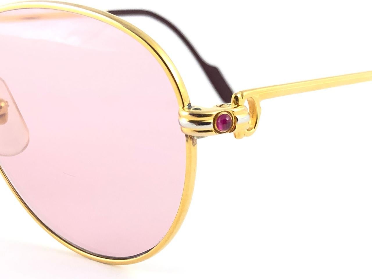 Lunettes de soleil Vintage Cartier Ruby France Louis Heavy Gold Plated 55mm Neuf - En vente à Baleares, Baleares