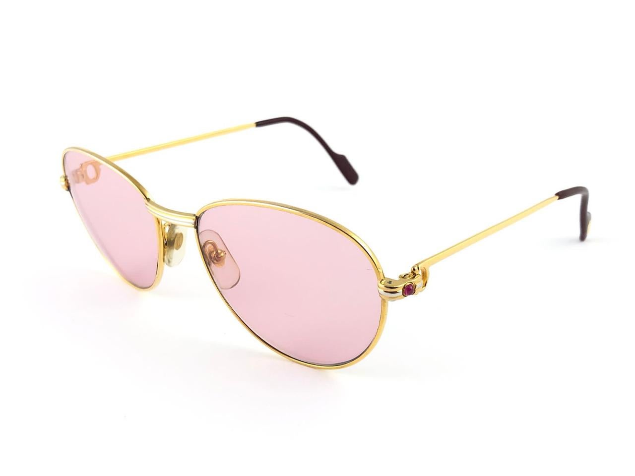 Lunettes de soleil Vintage Cartier Ruby France Louis Heavy Gold Plated 55mm Unisexe en vente