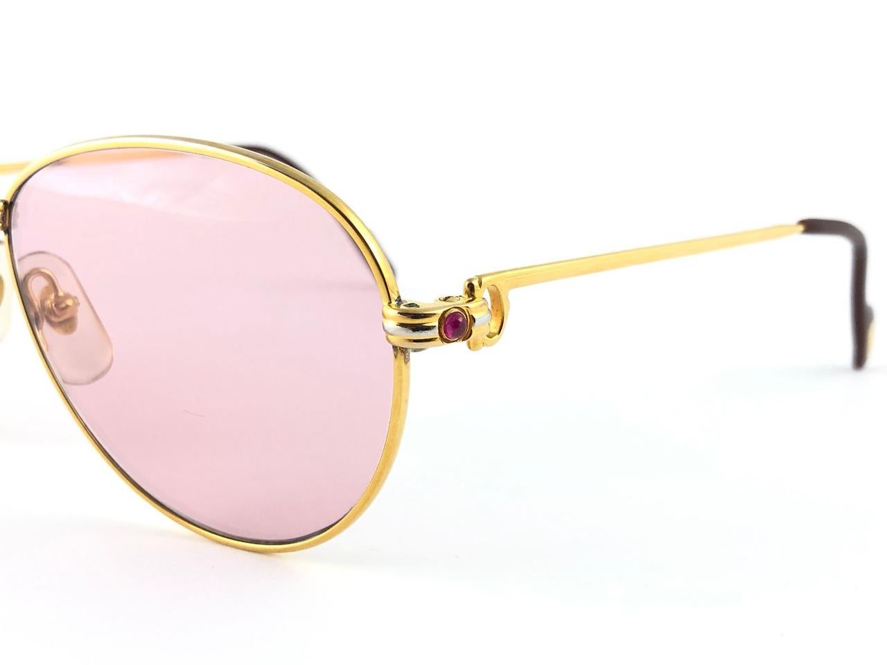 Lunettes de soleil Vintage Cartier Ruby France Louis Heavy Gold Plated 55mm en vente 2