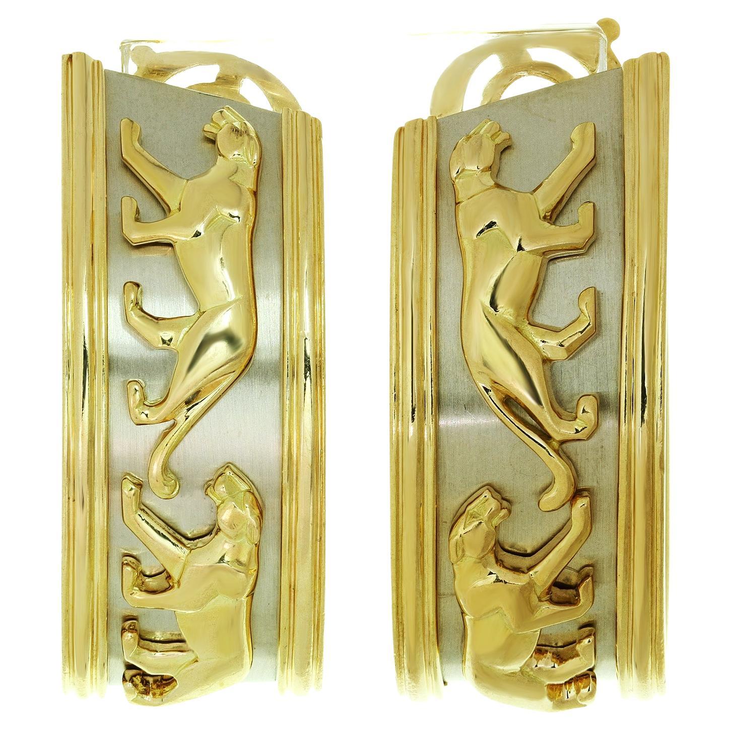 Vintage Cartier Running Panthers Two-Tone Gold Clip-On Cuff Earrings