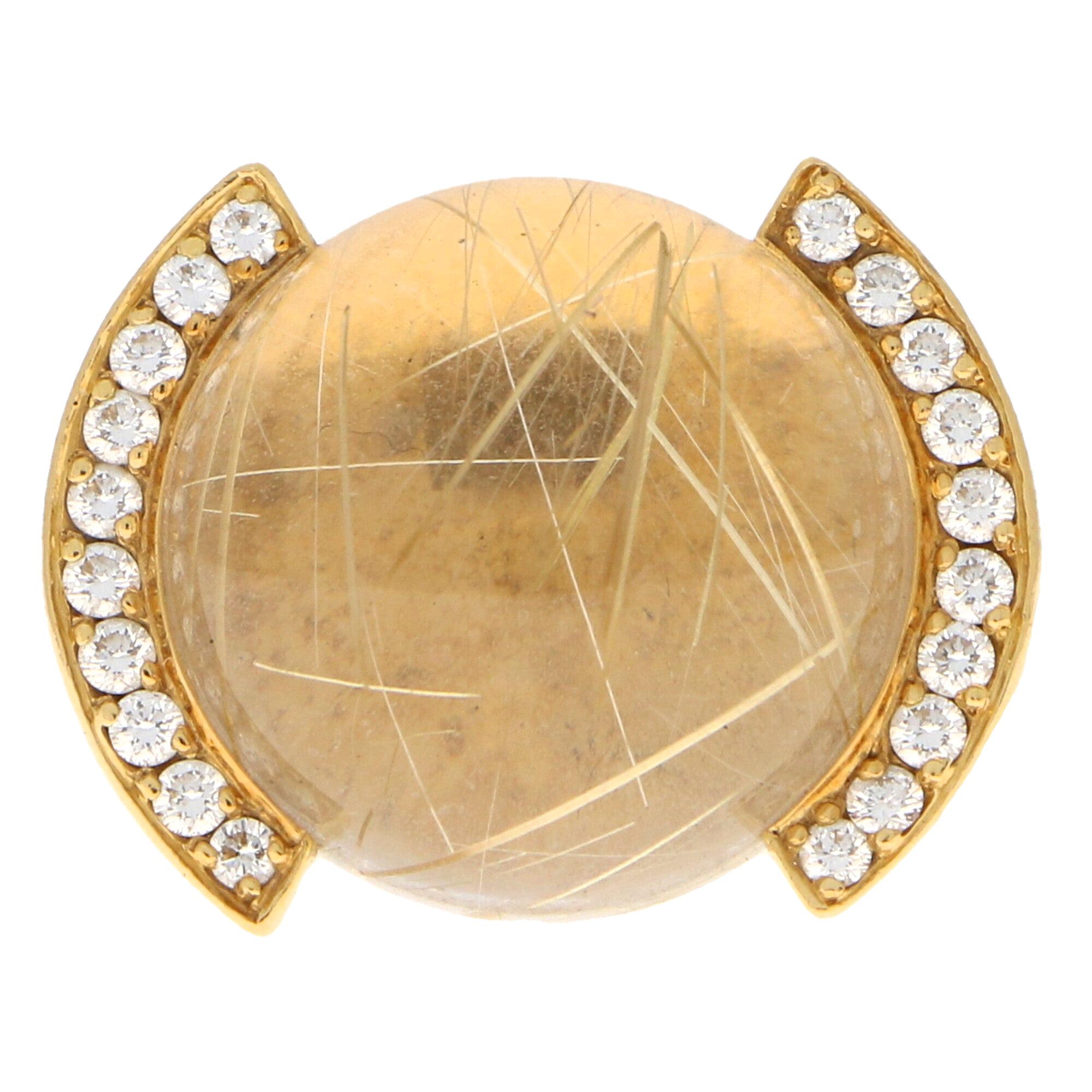 Vintage Cartier Rutilated Quartz and Diamond Bombe Ring Set in 18 Karat Gold