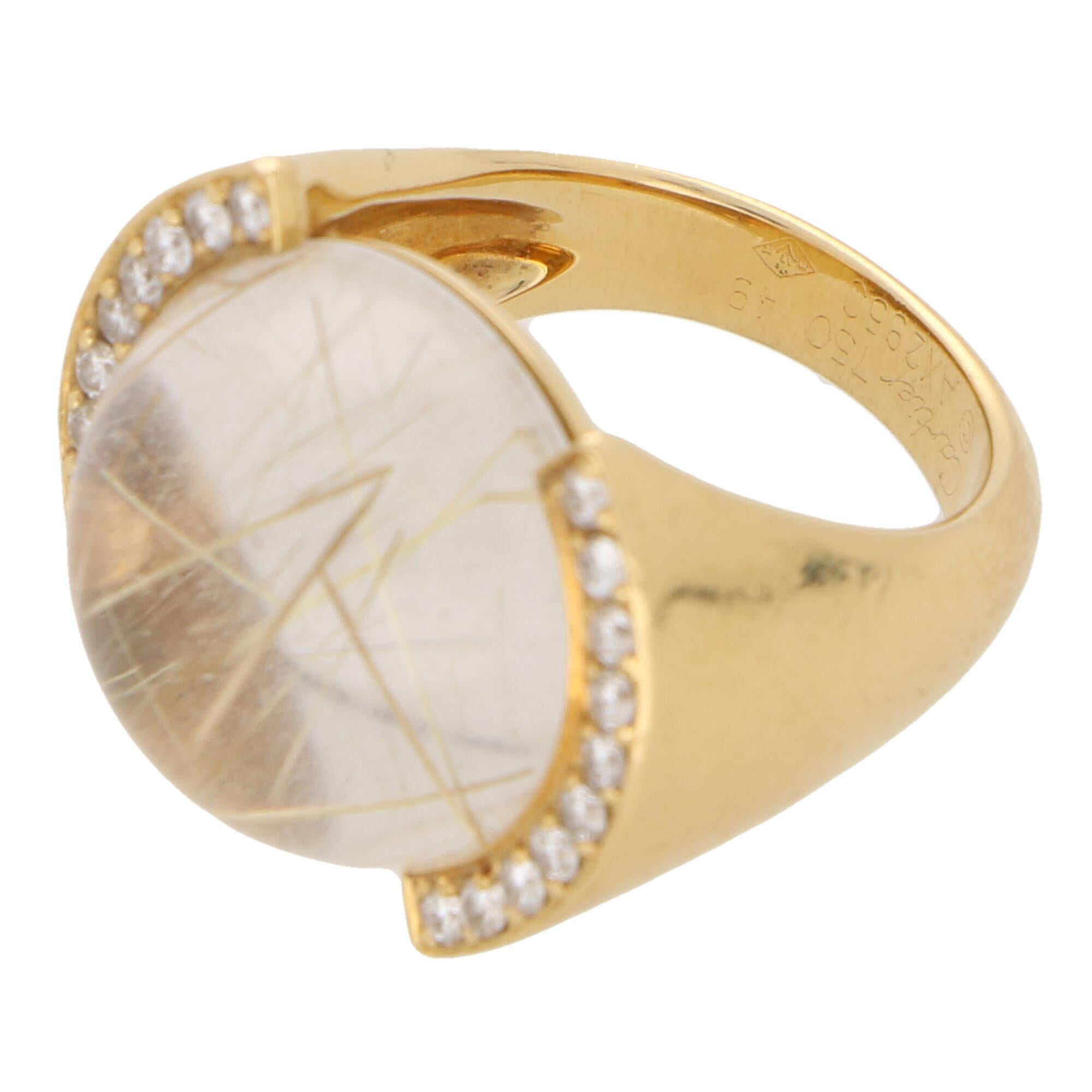 Women's or Men's Vintage Cartier Rutilated Quartz and Diamond Bombe Ring Set in 18 Karat Gold