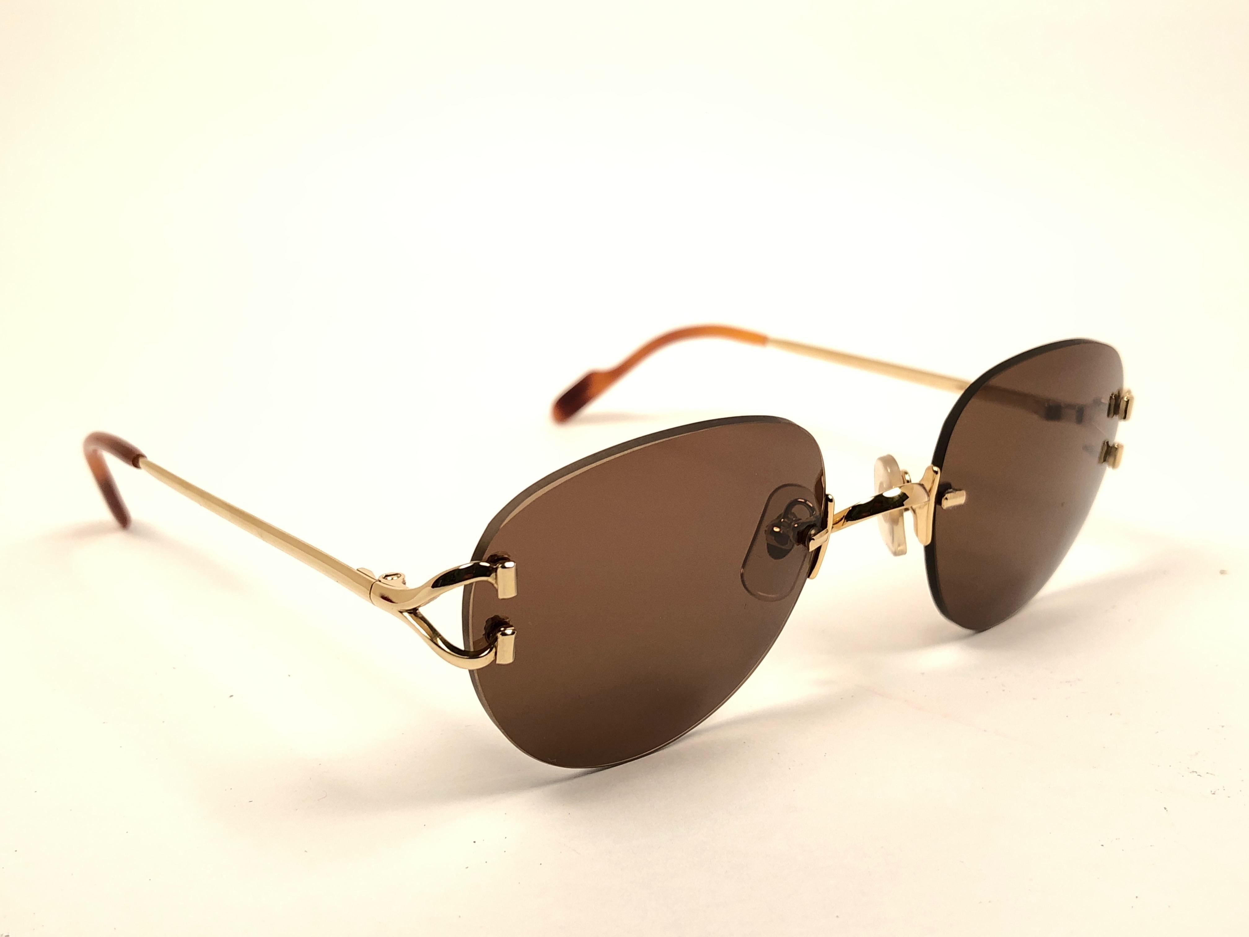 Vintage Cartier Salisbury Randlose Gold-Sonnenbrille, hergestellt in Frankreich, Vintage im Angebot 1