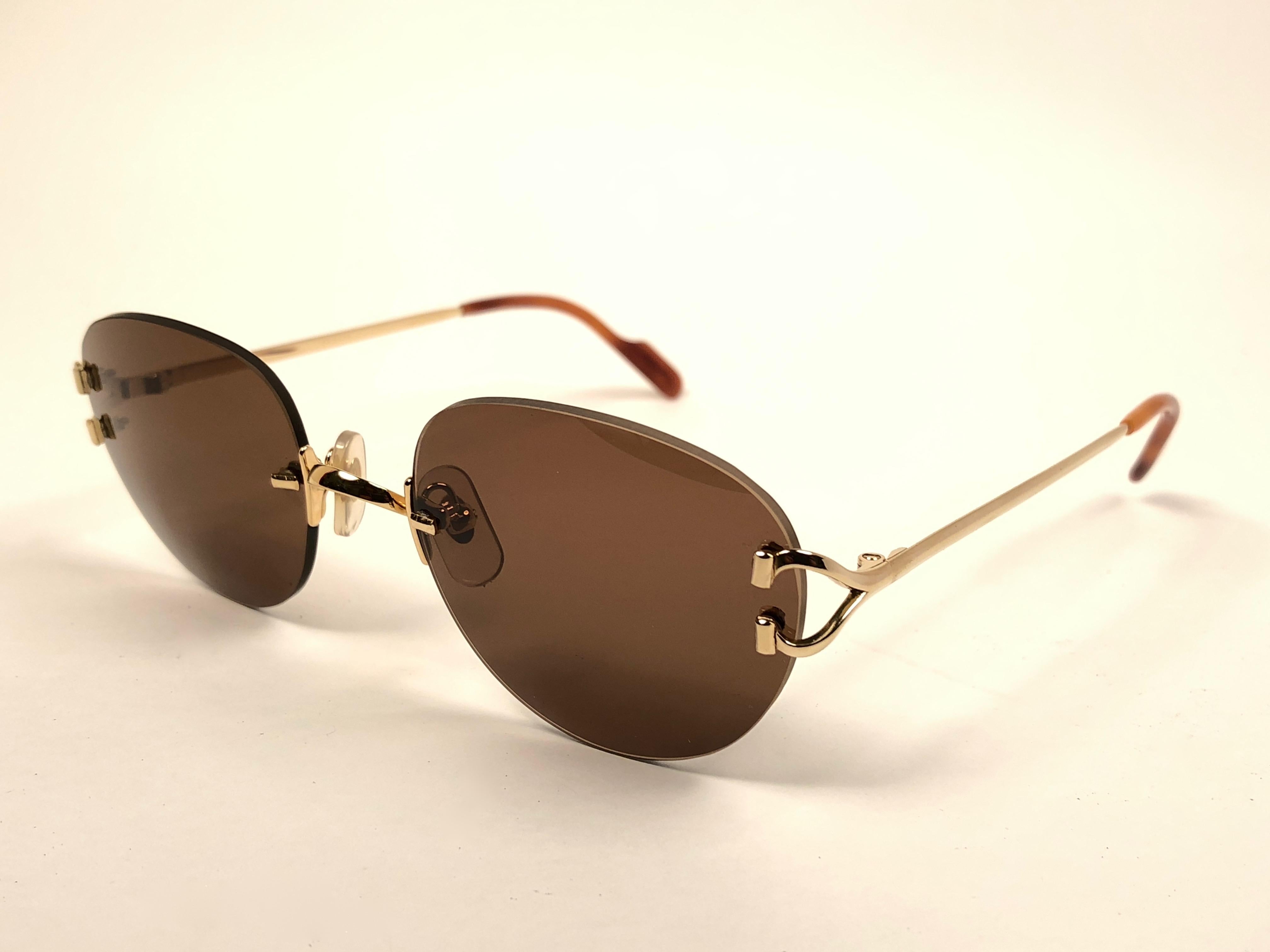 Vintage Cartier Salisbury Rimless Gold Made in France Sunglasses In New Condition For Sale In Baleares, Baleares