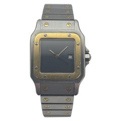 Vintage Cartier Santos Carrée 18K Gold Steel Ghost Slate Dial Watch 2961