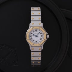 Vintage Cartier Santos Octagon Model 0907 Stainless Steel 18 Karat Yellow Gold