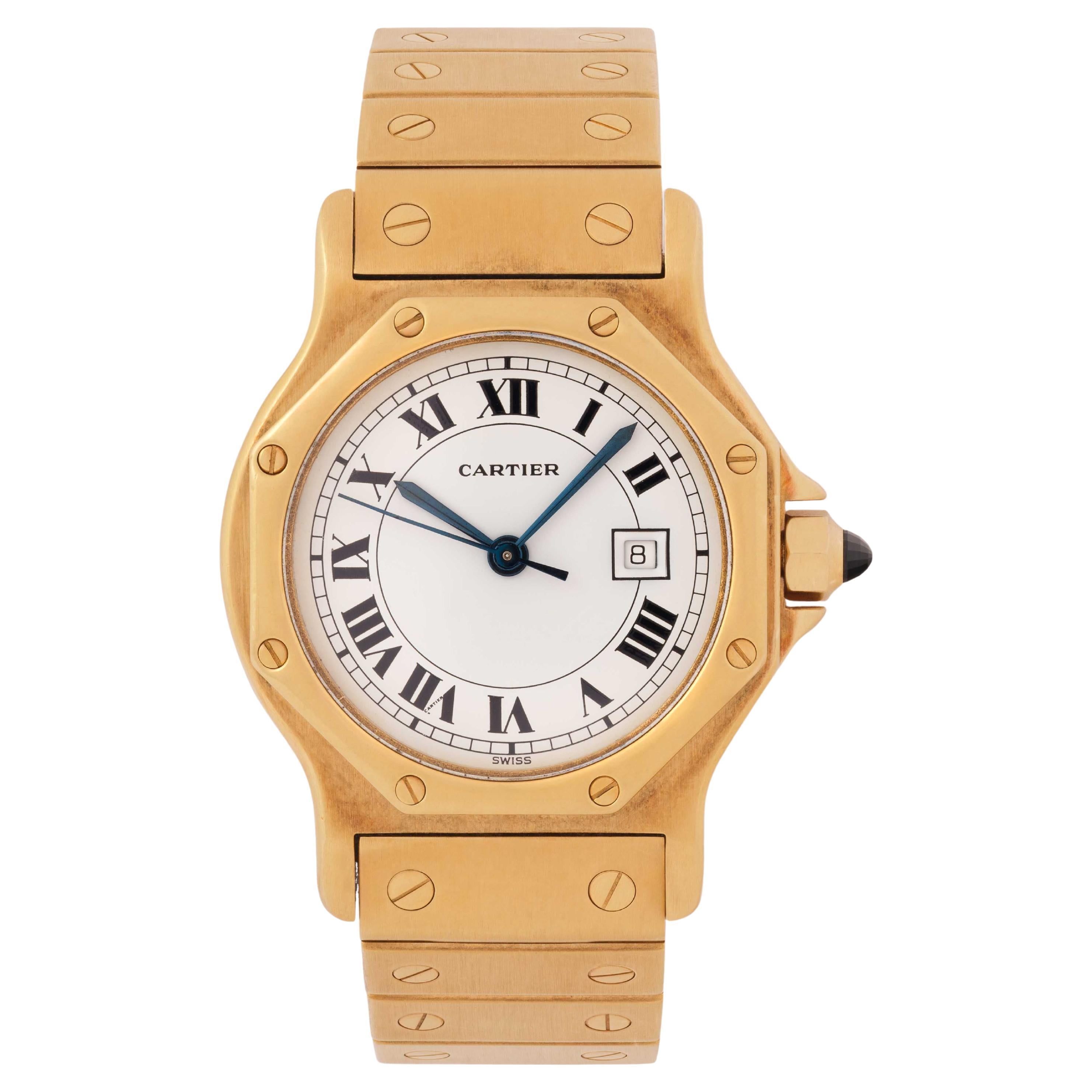 Vintage Cartier Santos Octagon Model 2966 18k Yellow Gold Automatic Watch en venta