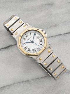 Vintage Cartier Santos Octagon Reference 2966 Two-Tone Automatic White Roman